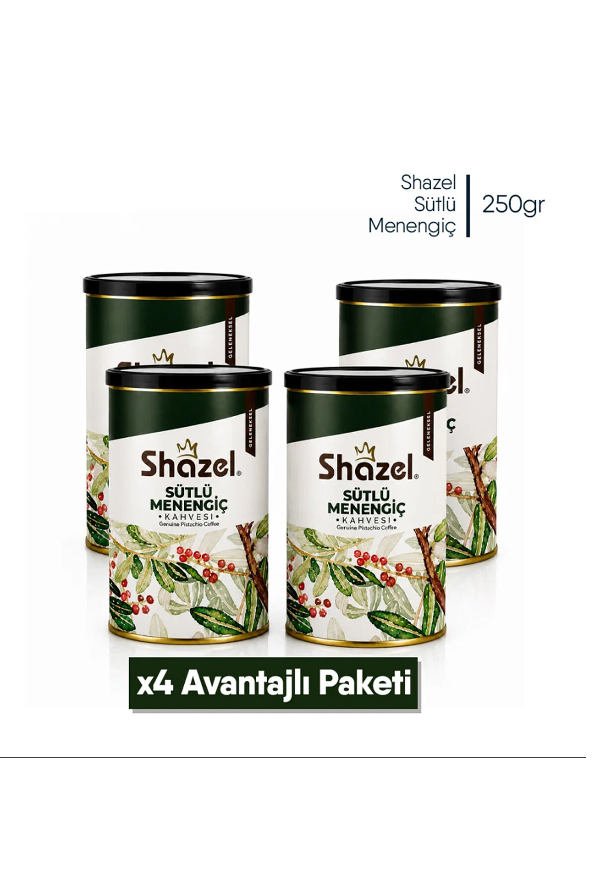 Shazel Sütlü Menengiç Kahvesi 250 gr Teneke x 4 Adet