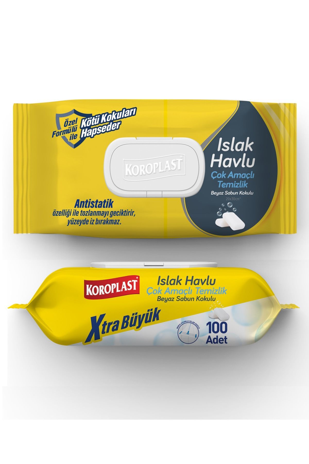 Extra Büyük Boy, Mop Uyumlu Çok Amaçlı Islak Temizlik Havlusu Beyaz Sabun Kokulu 100 adet