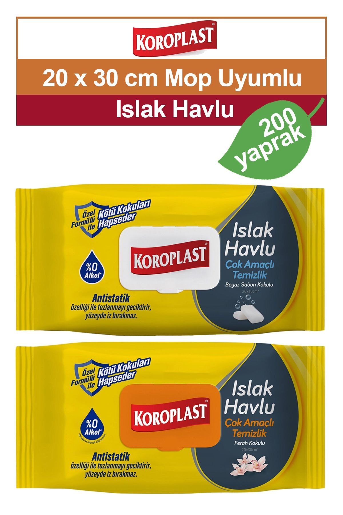 Çok Amaçlı Islak Temizlik Havlusu Ferah - Beyaz Sabun Kokulu 2x100 adet