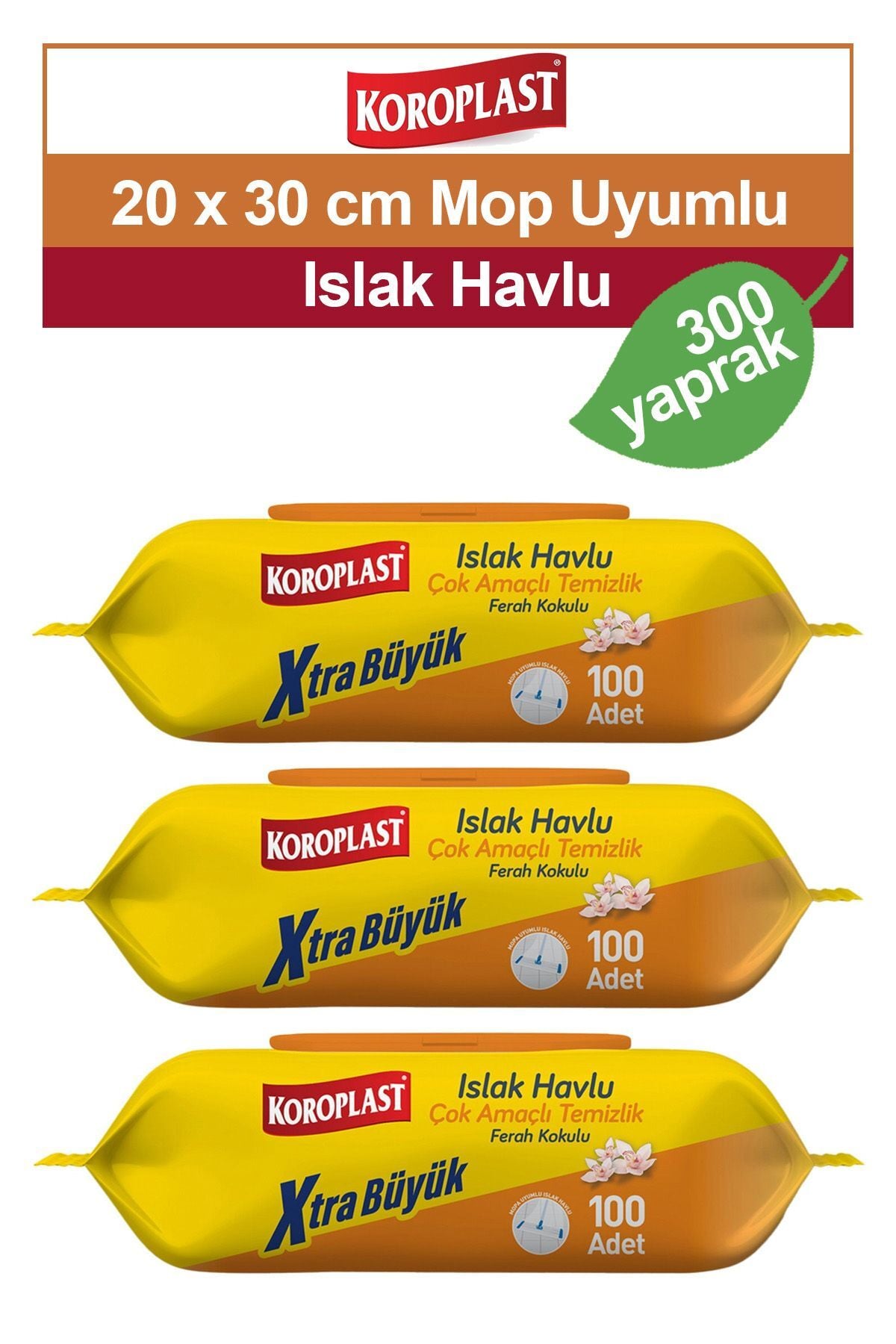 Mop uyumlu Çok Amaçlı Islak Temizlik Havlusu Ferah Kokulu 3x100 adet