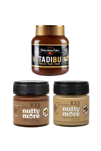 Abdurrahman Tatlıcı Tadıbu 330 gr & Nutty More %33 Fındık Parçacıklı Fındık Ezmesi ve %33 Fındık Parçacıklı Kakaolu Fındık Ezmesi 200 gr