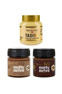 Abdurrahman Tatlıcı Parçacıklı Fındık Ezmesi 330 gr & Nutty More %33 Fındık Parçacıklı Kakaolu Fındık Ezmesi ve %22 Kakaolu Fındık Ezmesi 200 gr