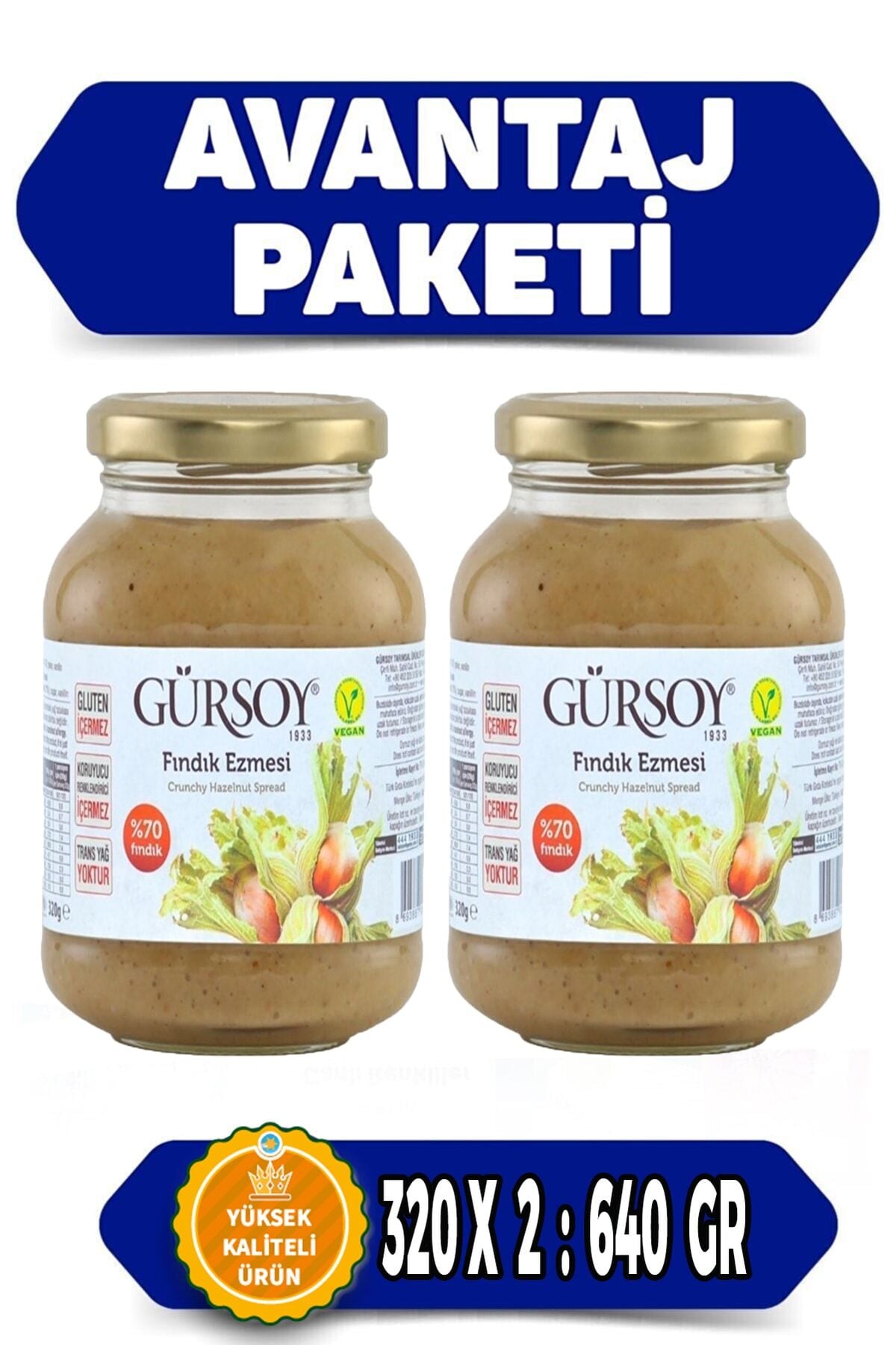 Palm Yağı, Renklendirici Ve Koruyucu Içermeyen Saf Fındık Ezmesi Avantaj Paket 2 Li