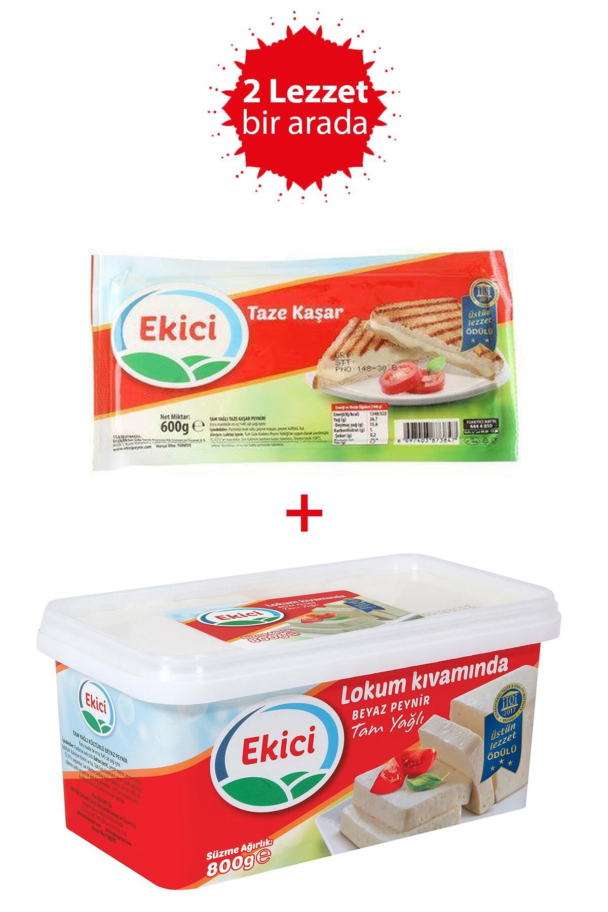 Ekici Tam Yağlı Lokum Kıvamında Beyaz Peynir 800 g + Ekici Taze Kaşar Peyniri 600 gr 2'li Lezzet Paketi