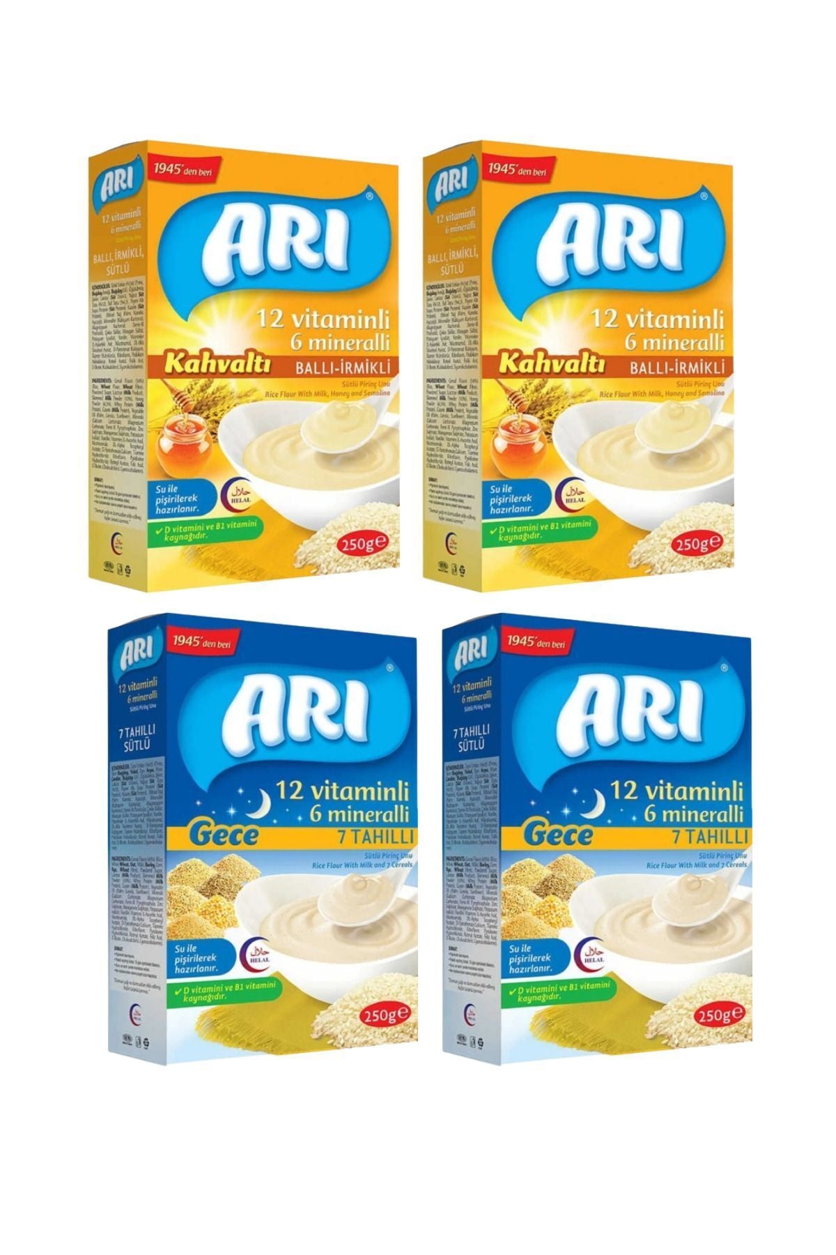12 Vitaminli 6 Mineralli Kahvaltı Ballı İrmikli 2x250 g Gece 7 Tahıllı Pirinç Un 2x250 g