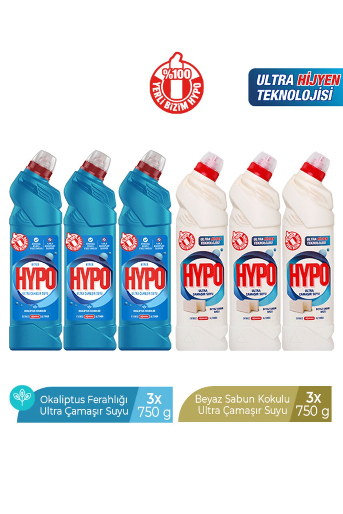 HYPO ULTRA ÇAMAŞIR SUYU 3 OKALİPTUS VE 3 BEYAZ SABUN 750 GR X 6 ADET