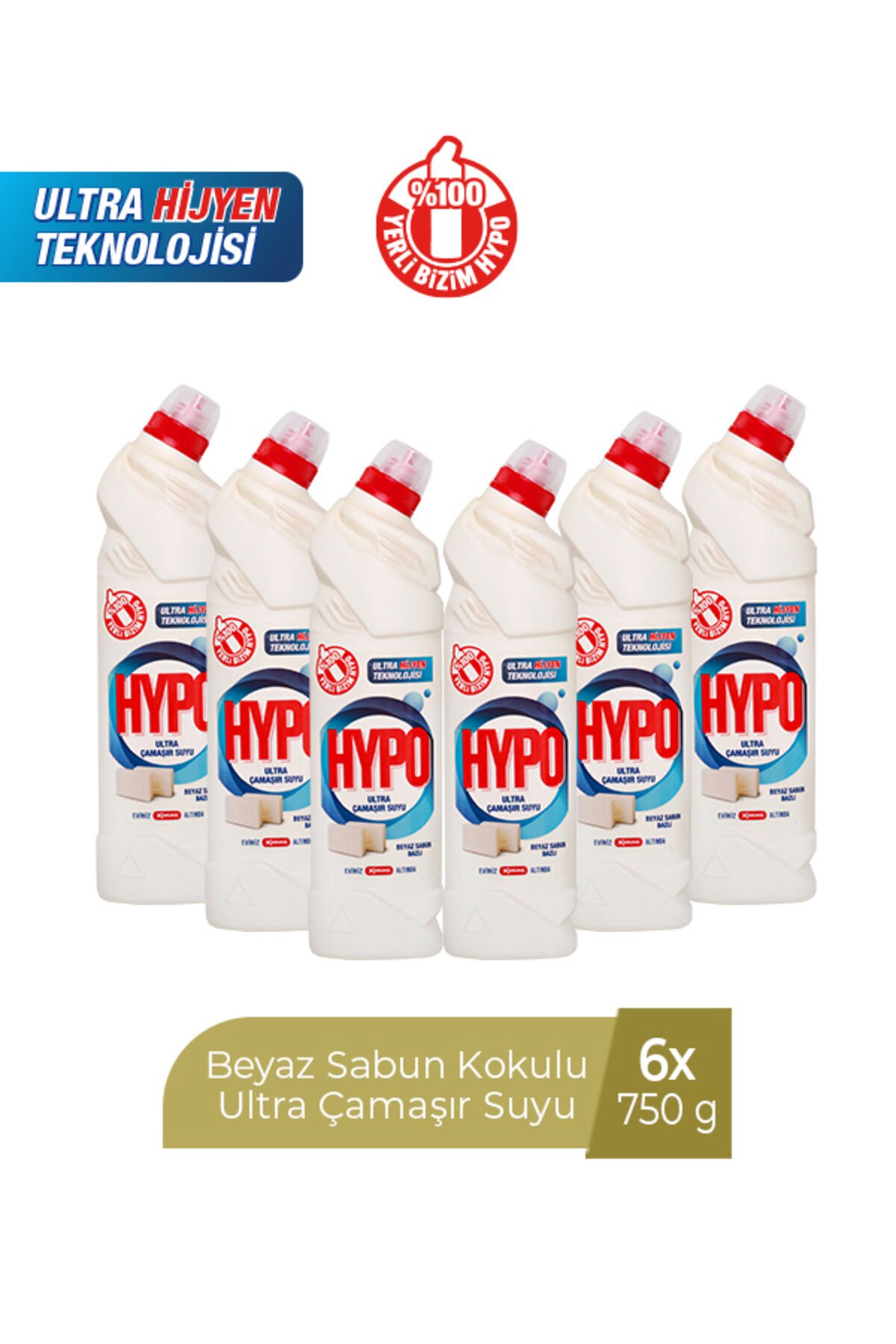 HYPO ULTRA ÇAMAŞIR SUYU BEYAZ SABUN KOKULU 750 ML x 6 ADET
