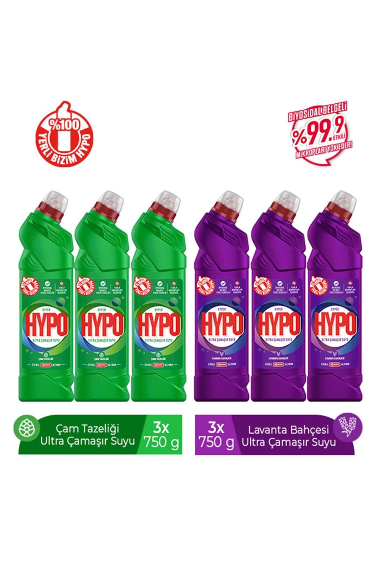 HYPO ULTRA ÇAMAŞIR SUYU 3 ÇAM VE 3 LAVANTA 750 GR X 6 ADET