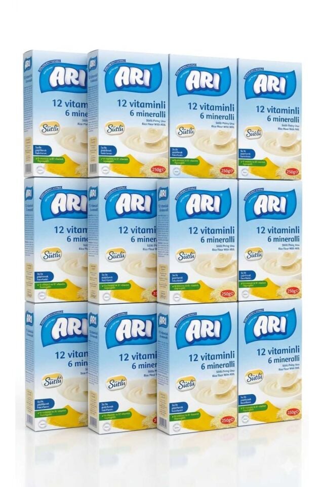 12 ADET PİRİNÇ UNU 250GR SÜTLÜ 12 VİTAMİNLİ 6 MİNERALLİ 12 ADET