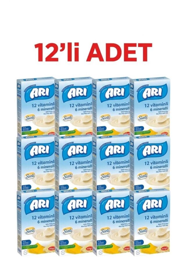 12 ADET PİRİNÇ UNU 250GR SÜTLÜ 12 VİTAMİNLİ 6 MİNERALLİ 12 ADET