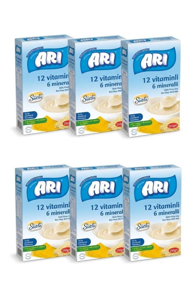 6LI PİRİNÇ UNU 250GR SÜTLÜ 12 VİTAMİNLİ 6 MİNERALLİ 6 ADET