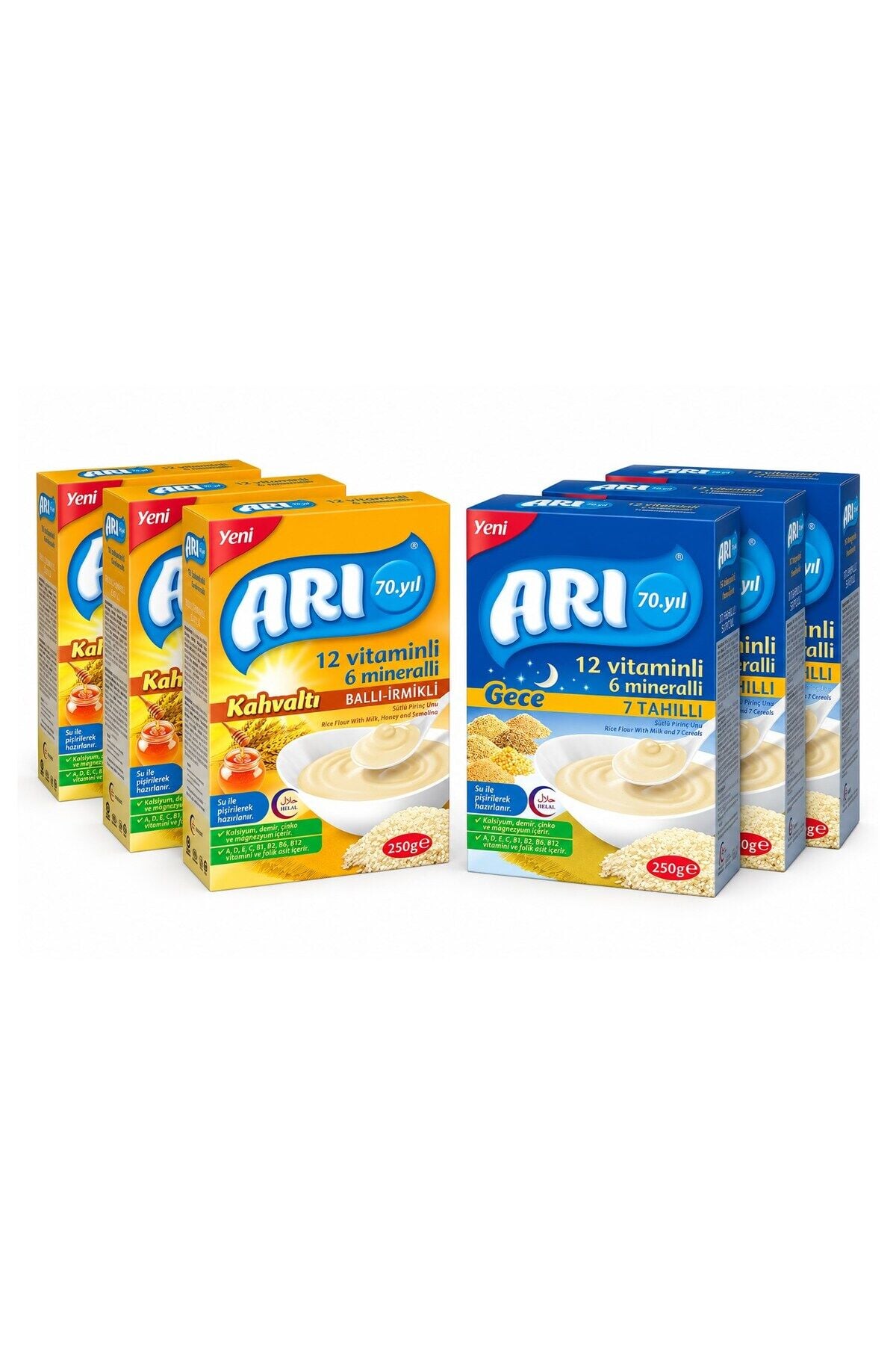 Pirinç Unu 250 gr Ballı İrmikli ve 7 Tahıllı Gece 6 lı Karma Paket