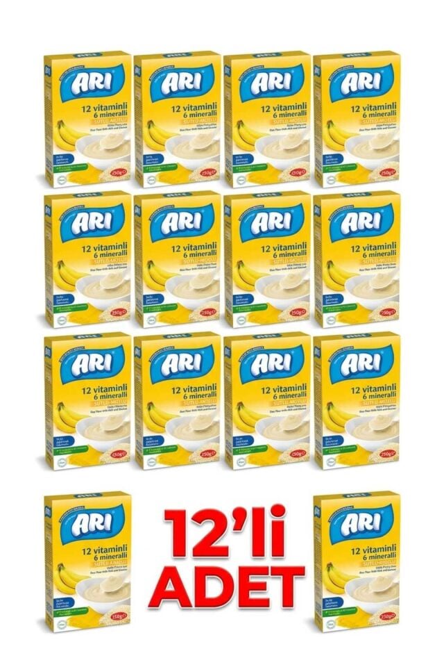 12 Lİ SÜTLÜ MUZLU PİRİNÇ UNU 250GR 12 VİTAMİNLİ 6 MİNERALLİ 12 ADET PİRİNÇ UNU