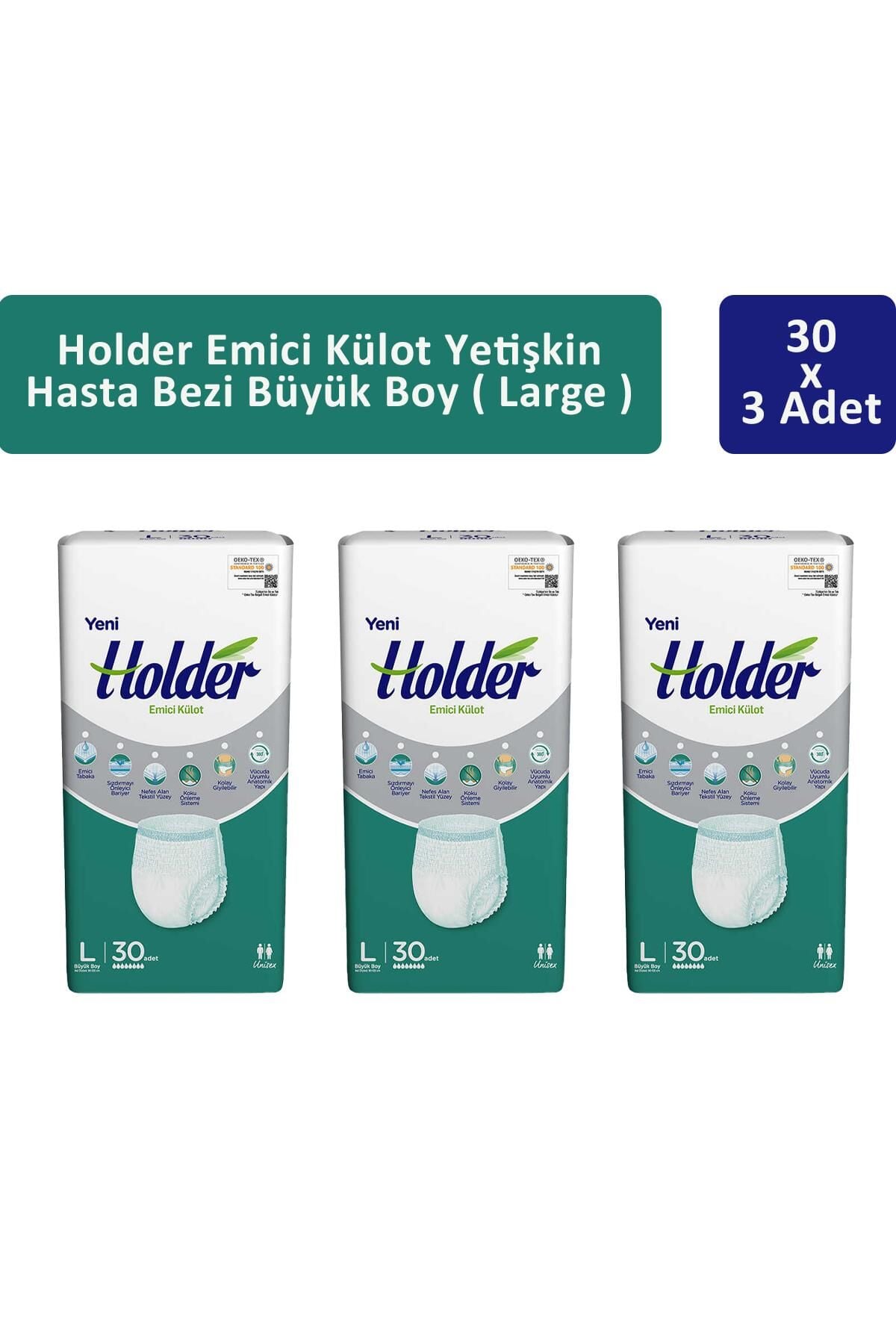 Holder Emici Külot Yetişkin Hasta Bezi Büyük Boy ( Large ) 30  x 3 Adet