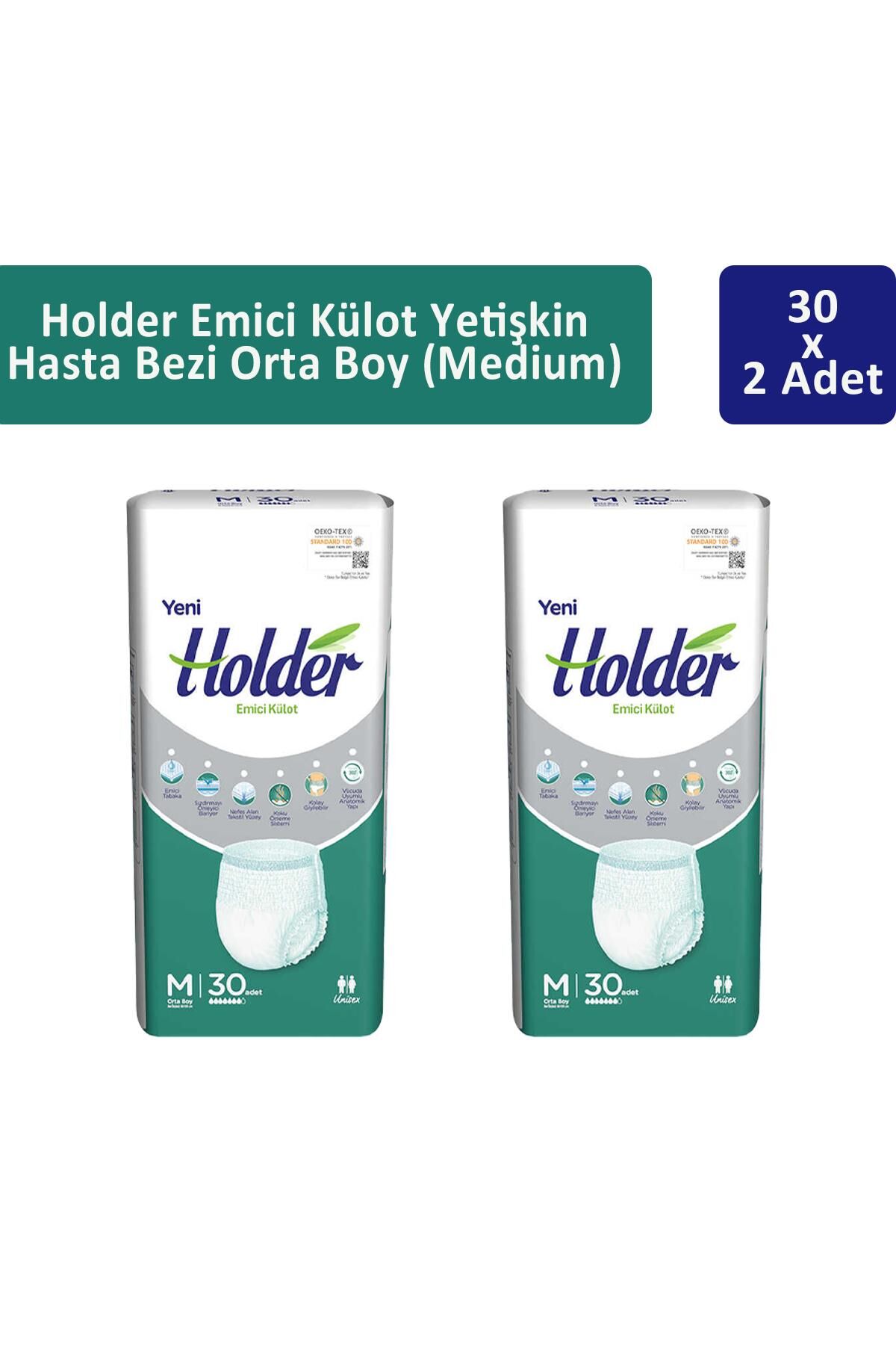 Holder Emici Külot Yetişkin Hasta Bezi Orta Boy ( Medium ) 30 x 2 Adet