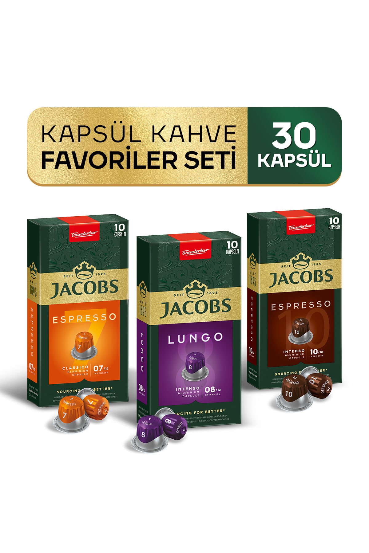 Jacobs Kapsül Kahve Favoriler Seti 30'lu Nespresso Uyumlu Alüminyum Kapsül Kahve (7,8 ve 10)