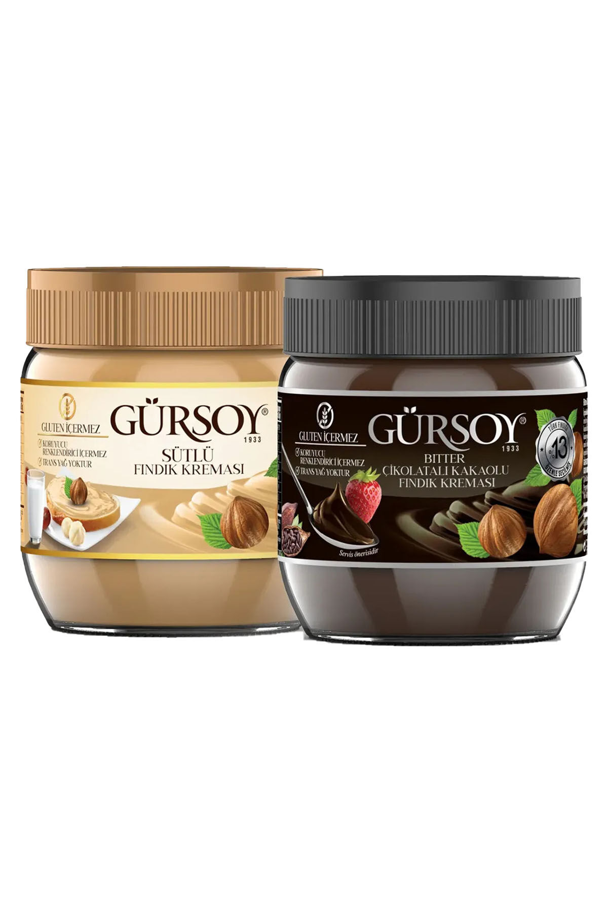 Gürsoy Sütlü Fındık Kreması 400 Gr & Bitter Kakaolu Fındık Kreması 400 Gr