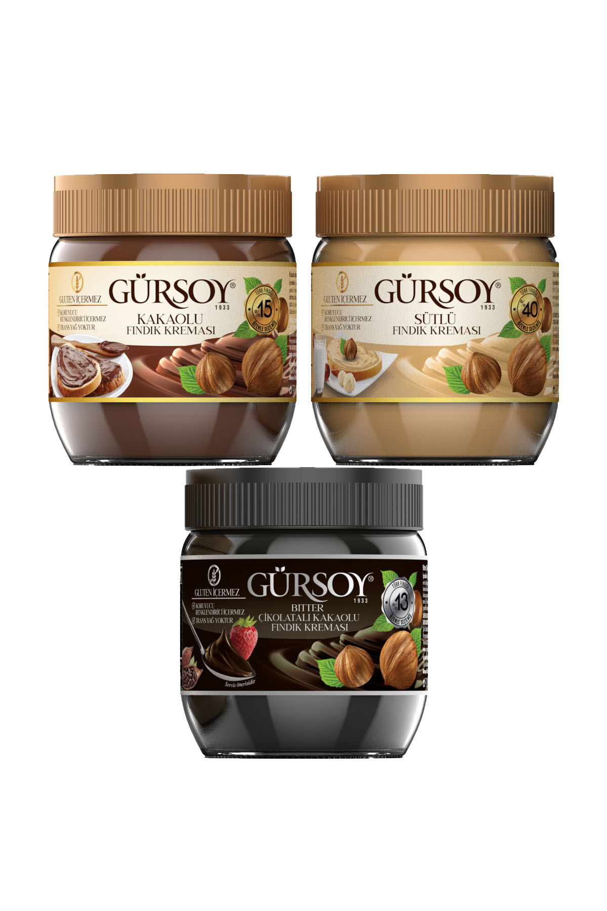 Gürsoy Sütlü Fındık Kreması 400 Gr & Kakaolu Fındık Kreması 400 Gr & Bitter Kakaolu Fındık Kreması 400 Gr