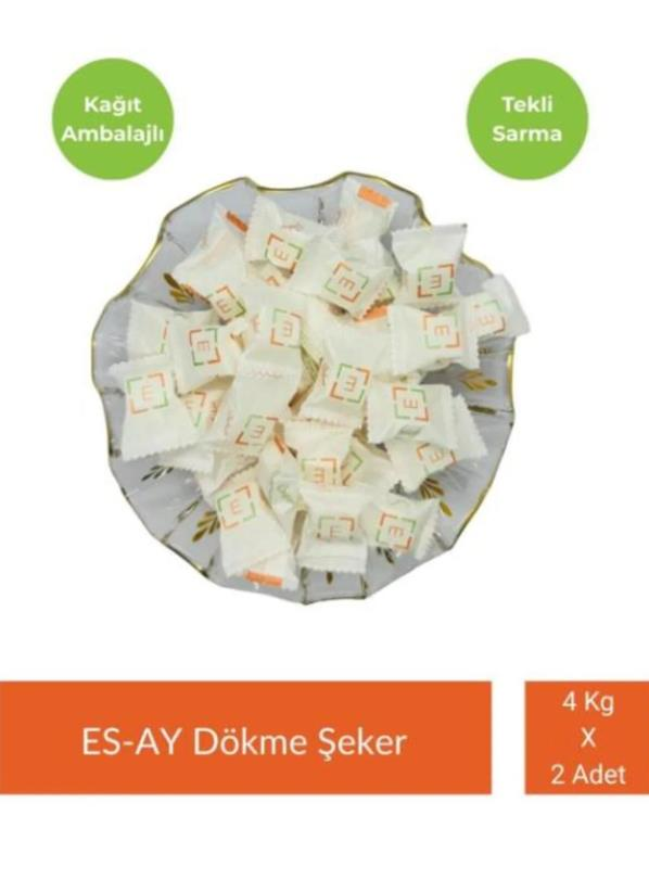 ESAY Şeker Tekli Sarma Küp Şeker 4 kg x 2 Adet (Kağıtlı)
