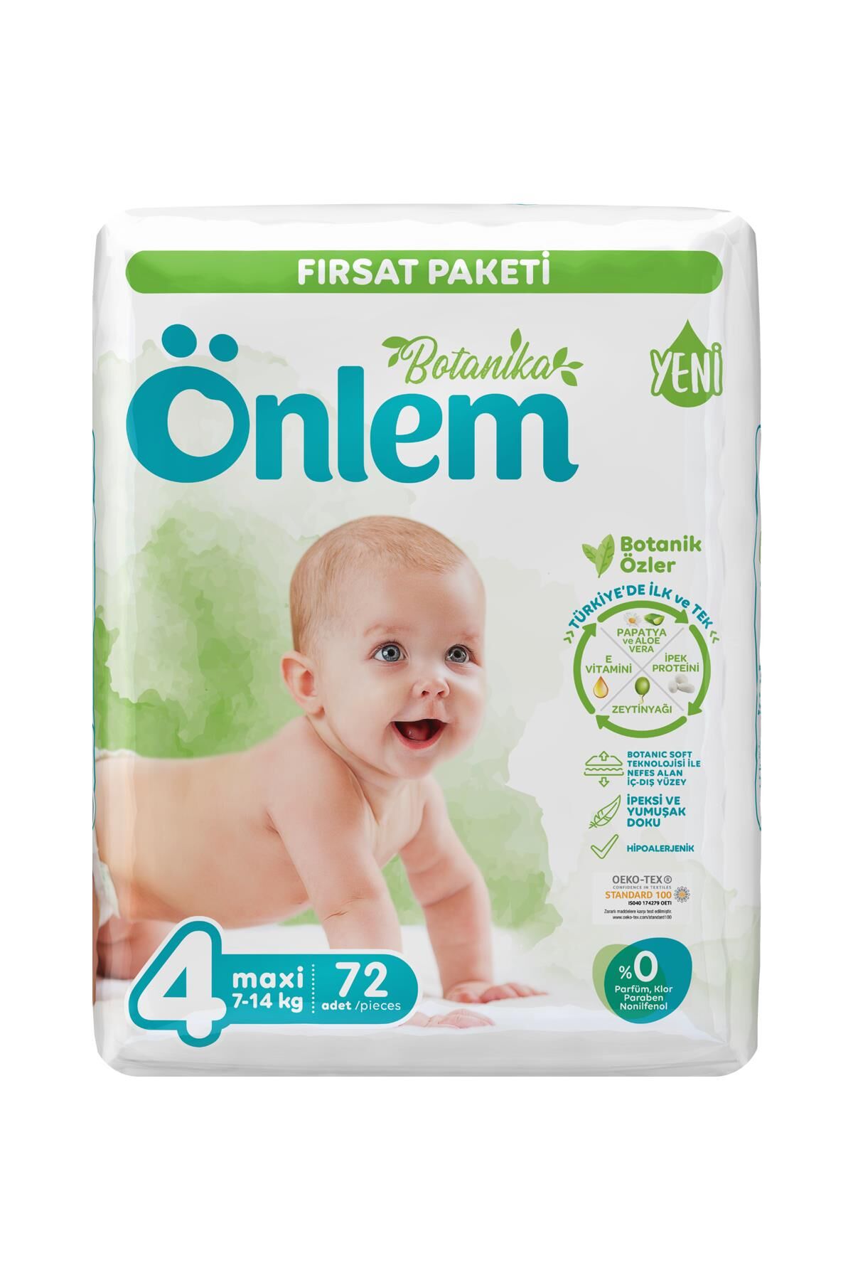 Önlem Botanika 4 Numara Maxi Bebek Bezi Fırsat Paketi 72 Adet (7-14 kg)