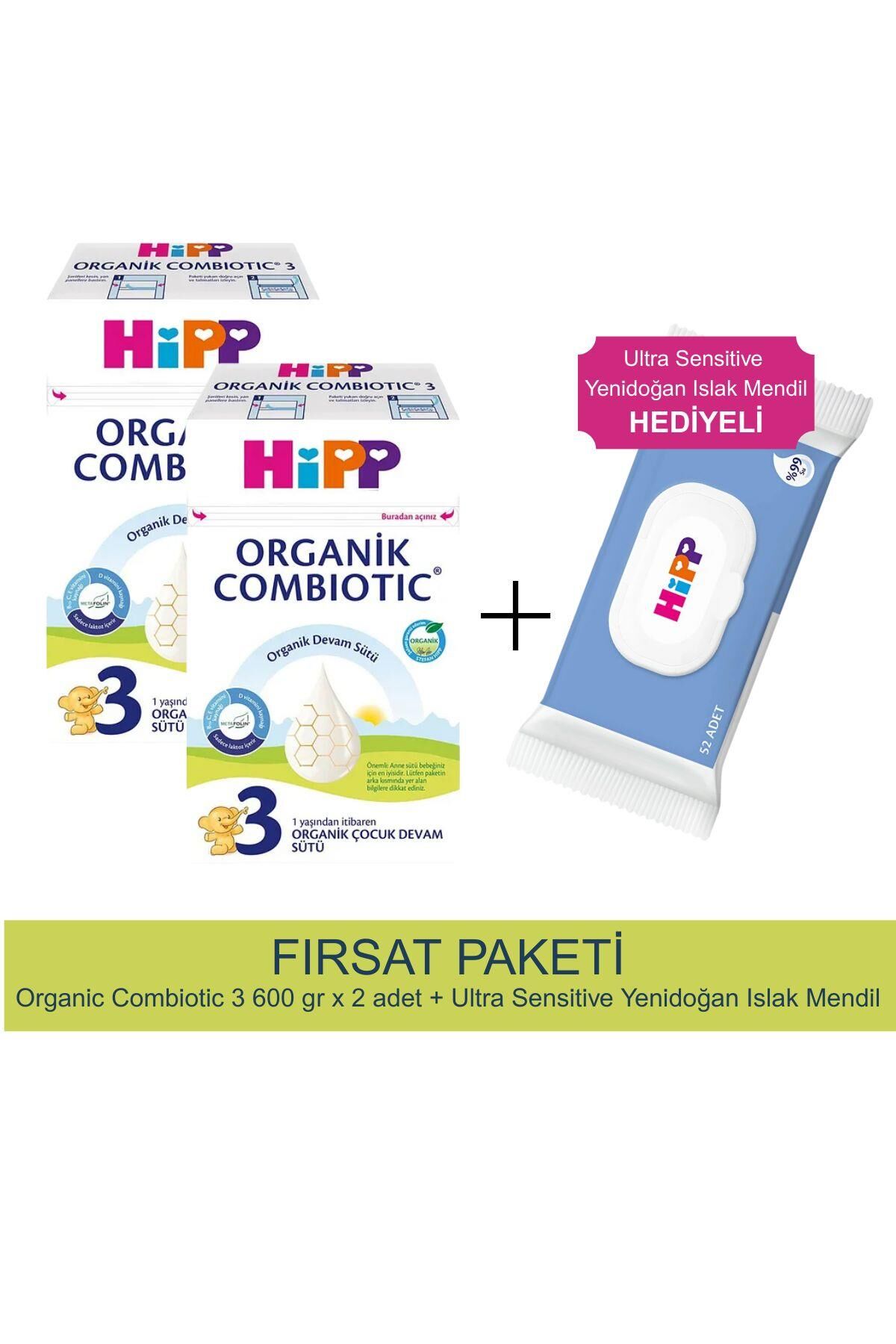 Hipp 3 no Combiotic Devam Sütü 600 gr X 2 Adet + Ultra Sensitive Yenidoğan Islak Mendil Hediyeli