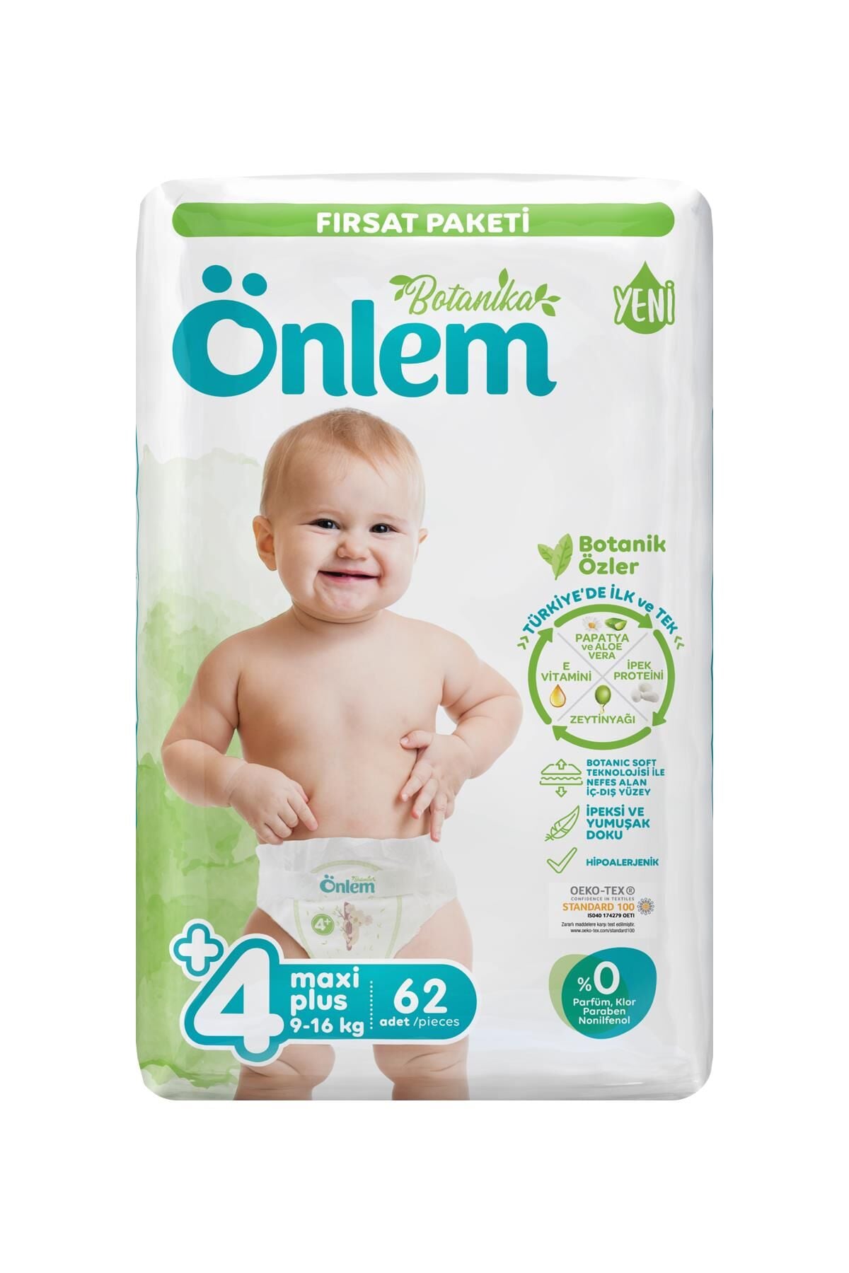 Önlem Botanika 4 Numara Maxi Plus Bebek Bezi Fırsat Paketi  62 Adet (9-16 kg)