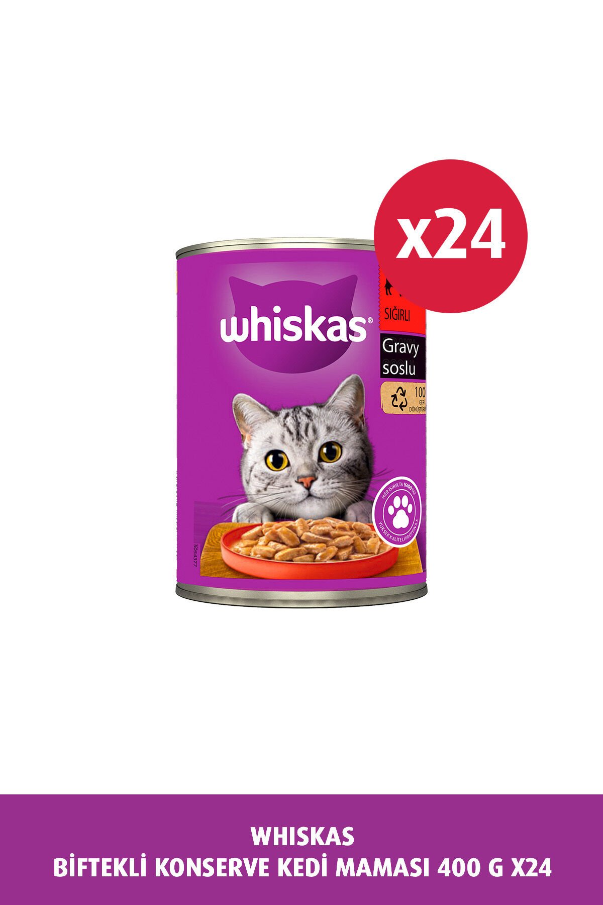 Whiskas Konserve Sığırlı Kedi Mama 400 gr x 24 Adet