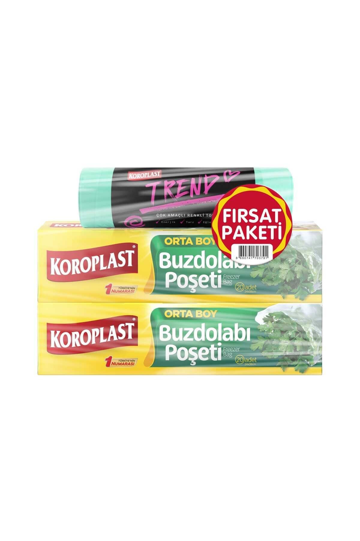 Koroplast Fırsat Paketi Orta Boy Buzdolabı + Trend Büzgülü Çöp Poşeti 3 Lü Set