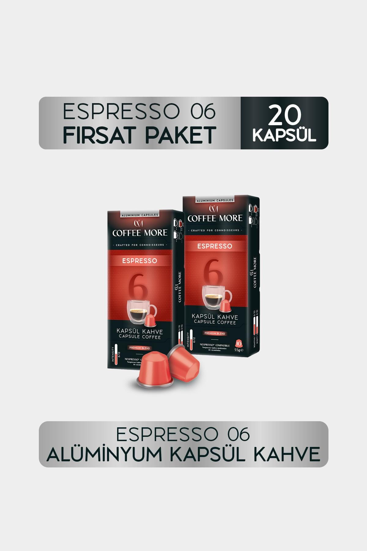 Coffee More 6 Espresso Kapsül Kahve 10 x 2 Paket ( 20 Adet ) Nespresso Uyumlu