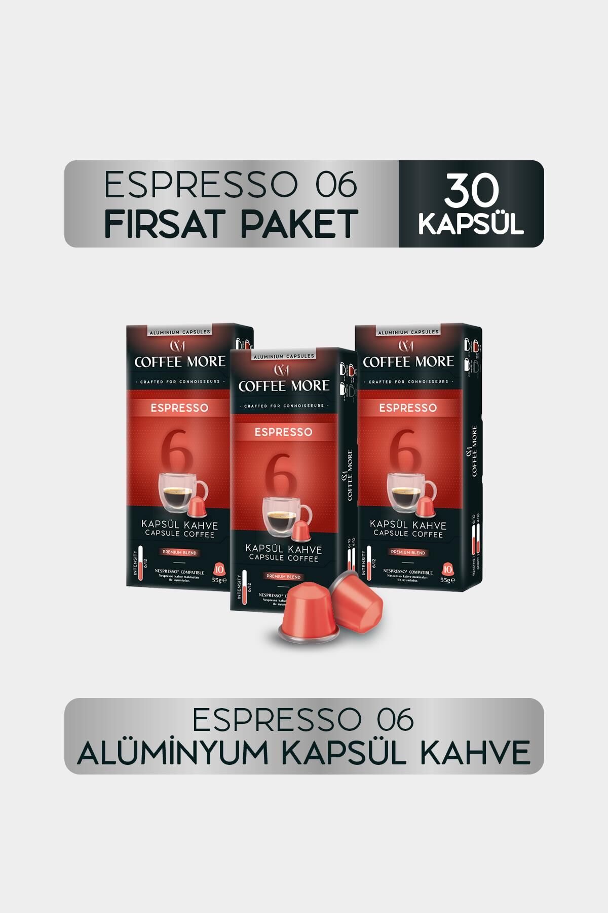 Coffee More 6 Espresso Kapsül Kahve 10 x 3 Paket ( 30 Adet ) Nespresso Uyumlu