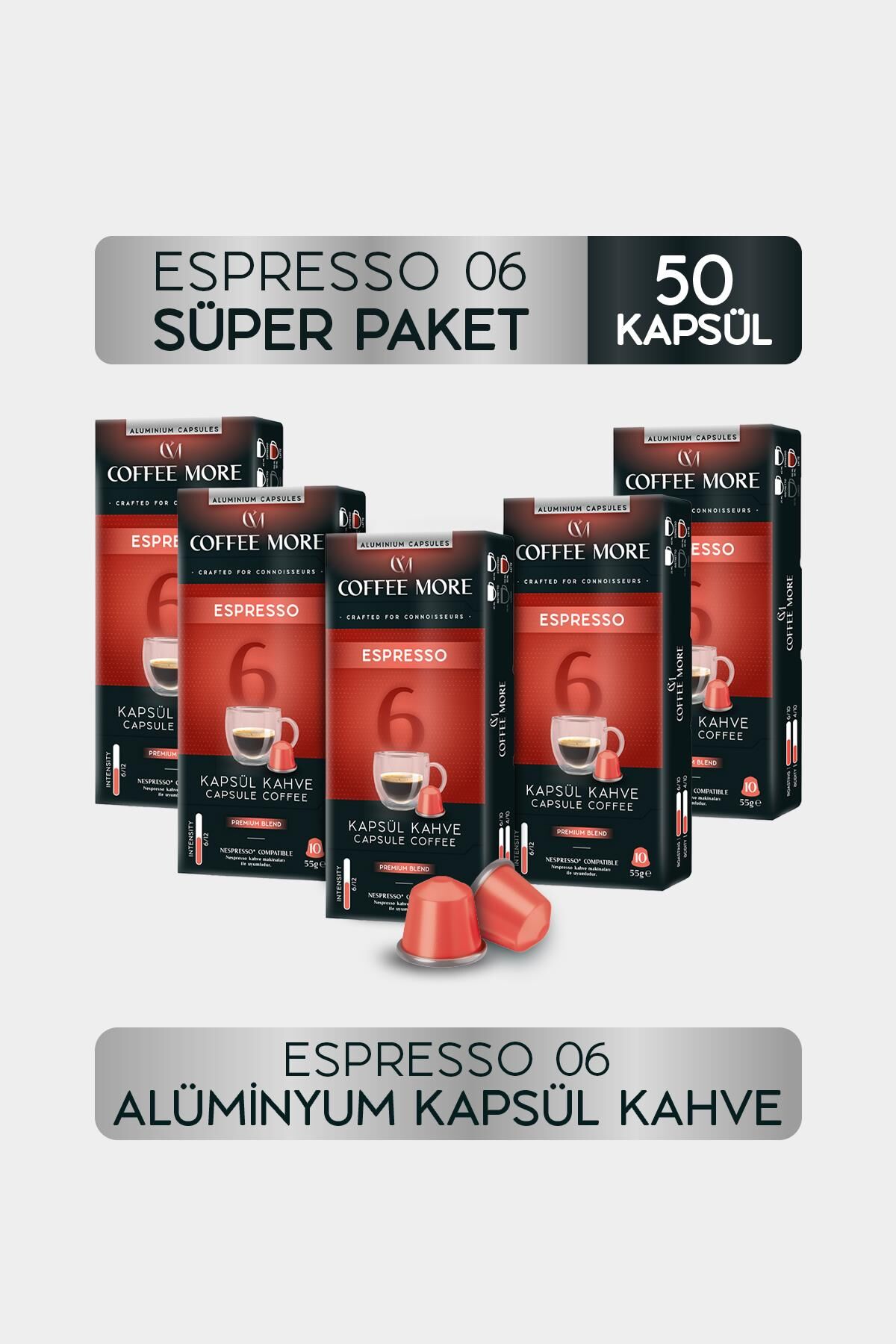 Coffee More 6 Espresso Kapsül Kahve 10 x 5 Paket ( 50 Adet ) Nespresso Uyumlu