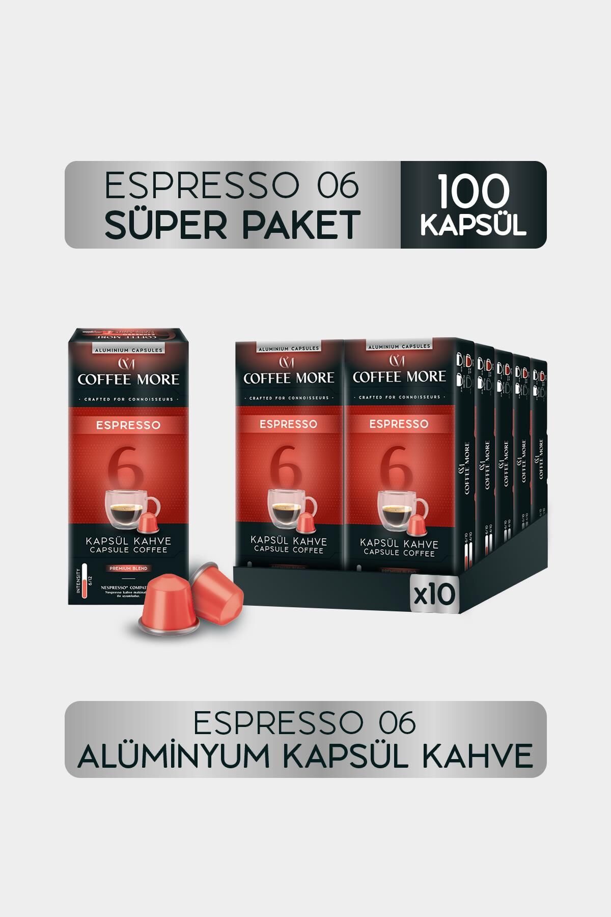 Coffee More 6 Espresso Kapsül Kahve 10 x 10 Paket ( 100 Adet ) Nespresso Uyumlu