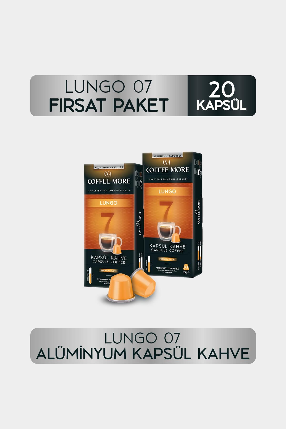 Coffee More 7 Lungo Kapsül Kahve 10 x 2 Paket ( 20 Adet ) Nespresso Uyumlu