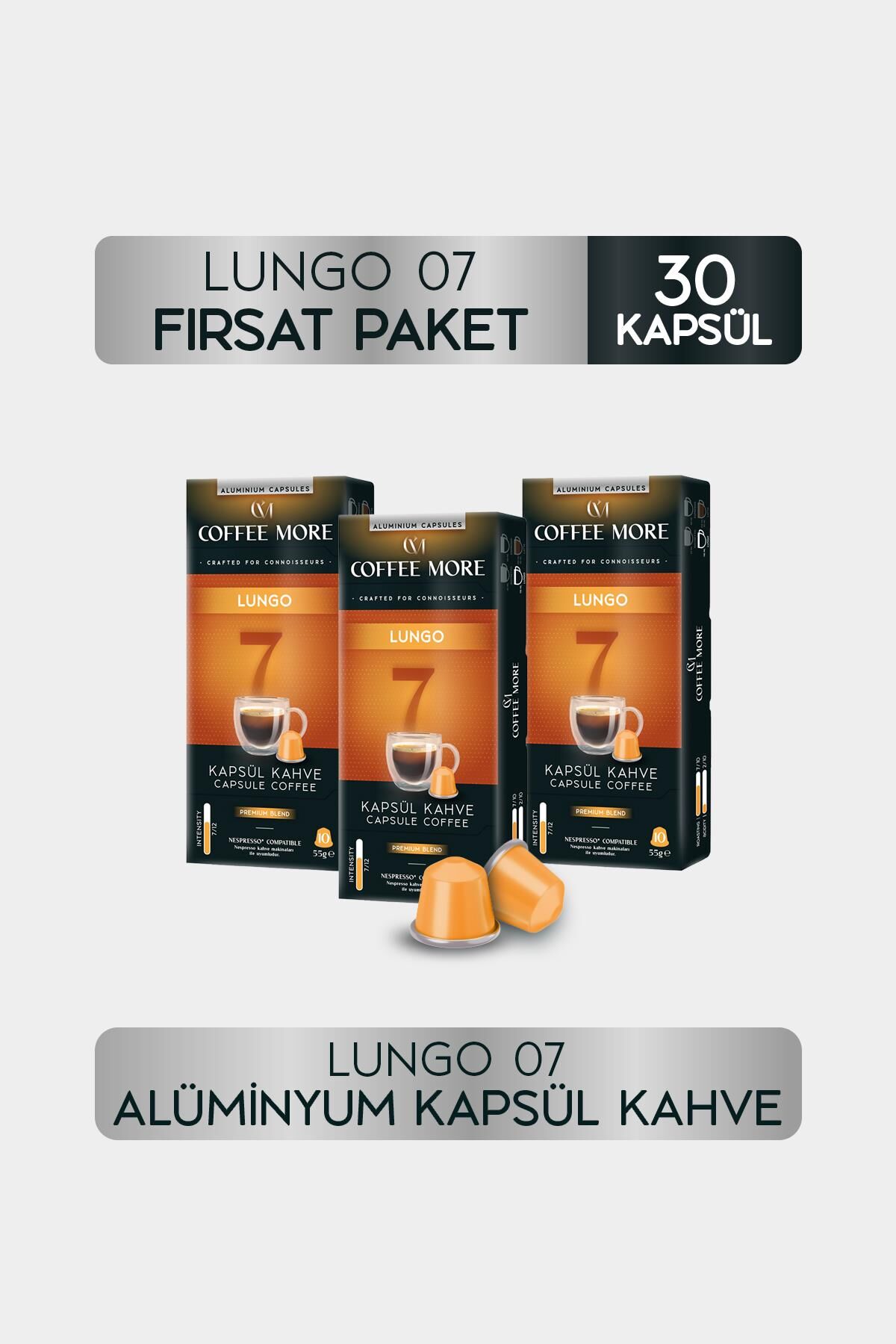 Coffee More 7 Lungo Kapsül Kahve 10 x 3 Paket ( 30 Adet ) Nespresso Uyumlu