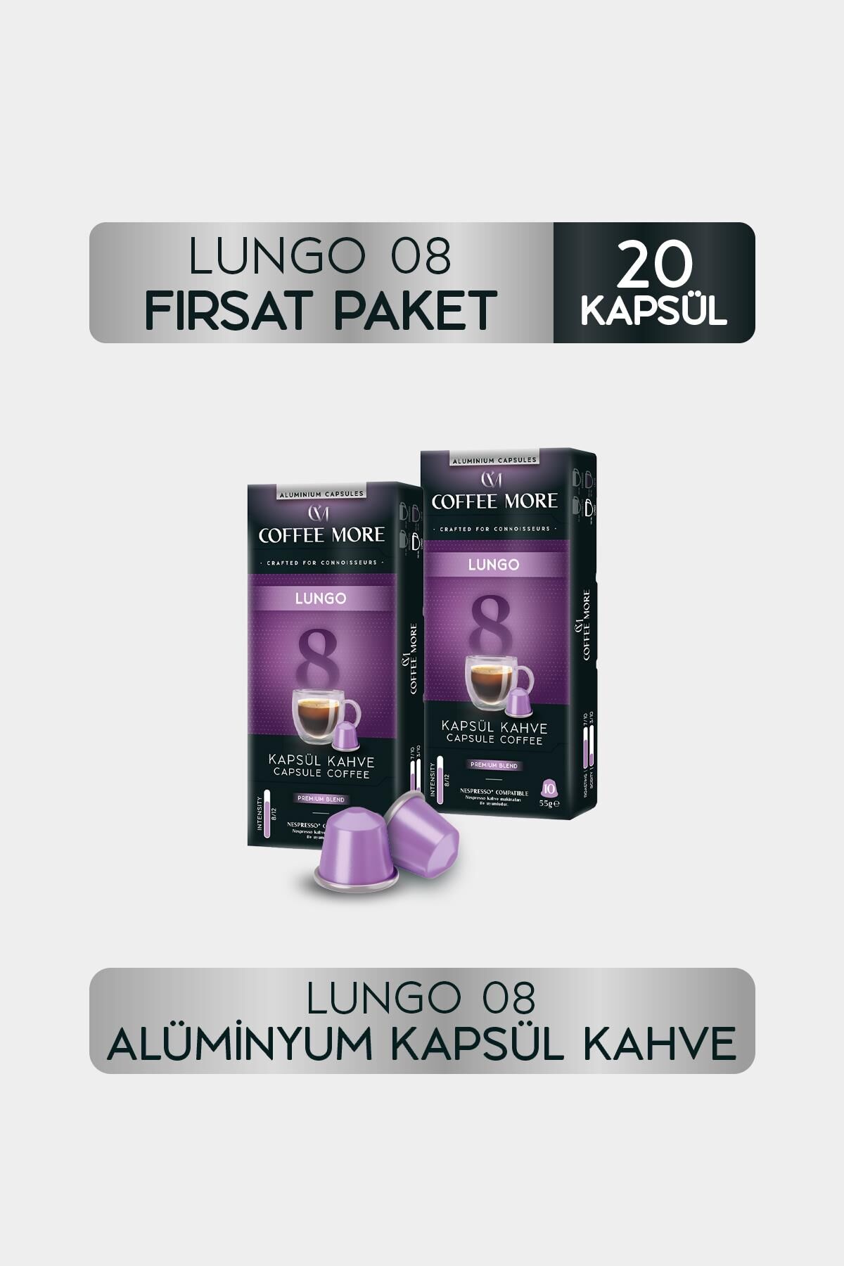 Coffee More 8 Lungo Kapsül Kahve 10 x 2 Paket ( 20 Adet ) Nespresso Uyumlu