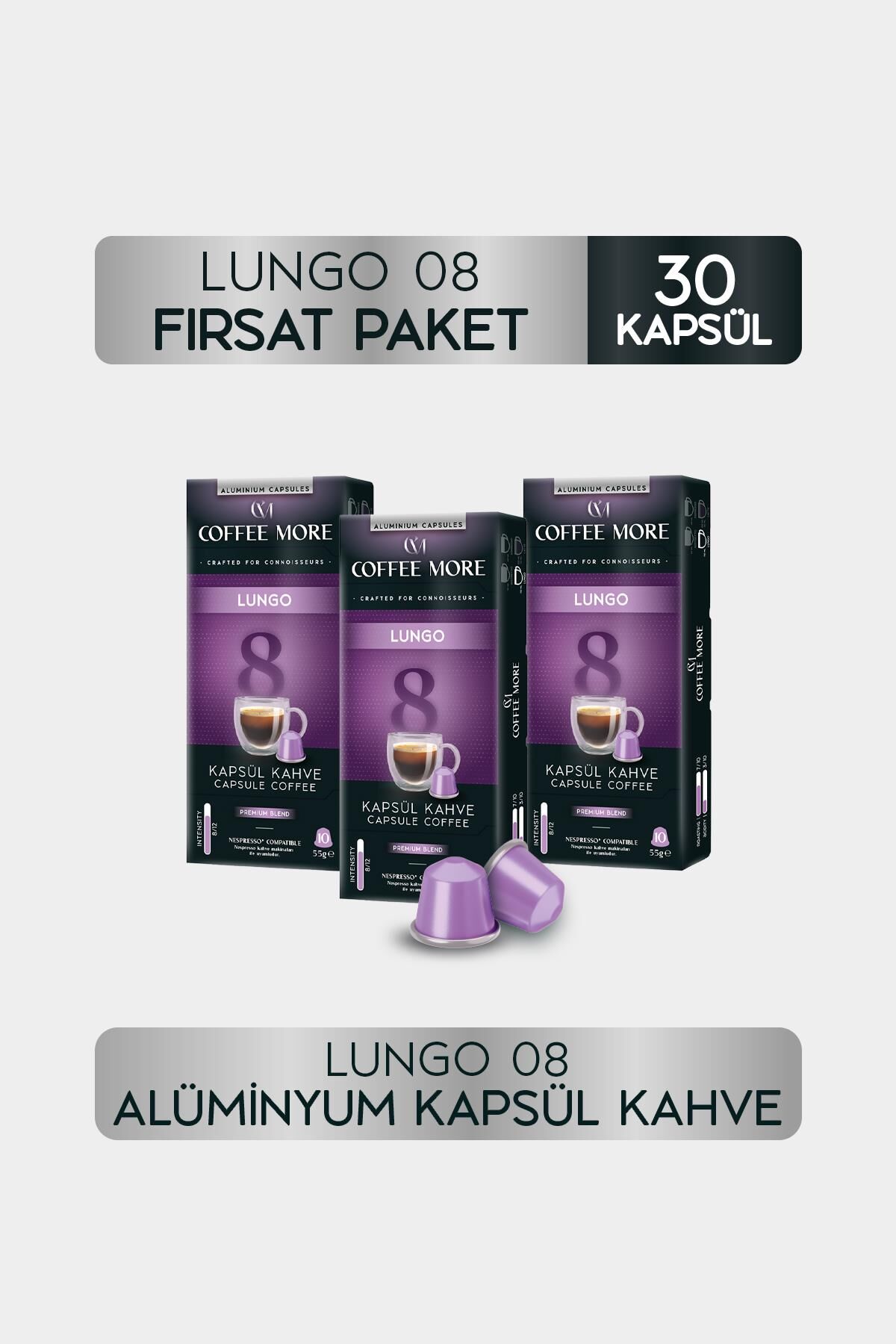 Coffee More 8 Lungo Kapsül Kahve 10 x 3 Paket ( 30 Adet ) Nespresso Uyumlu