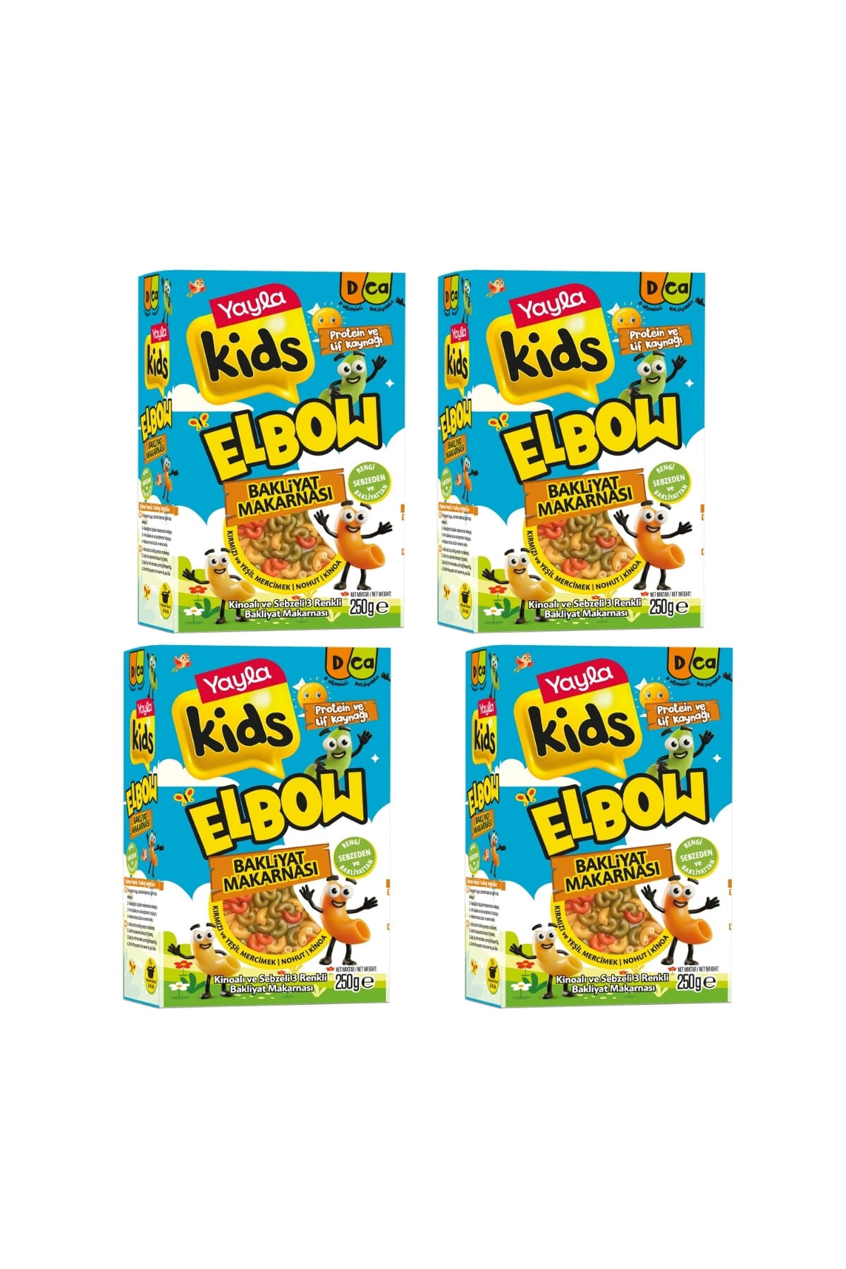 Yayla Kids Kinoalı Sebzeli 3 Renkli Elbow Bakliyat Makarnası 250 g x4