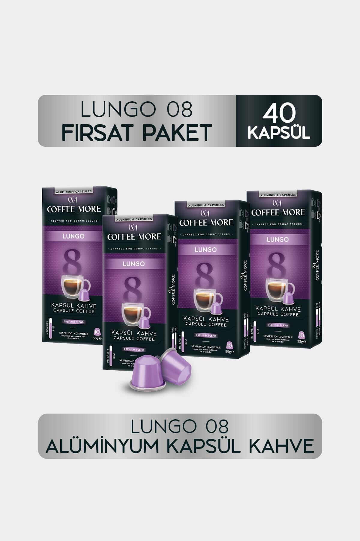 Coffee More 8 Lungo Kapsül Kahve 10 x 4 Paket ( 40 Adet ) Nespresso Uyumlu