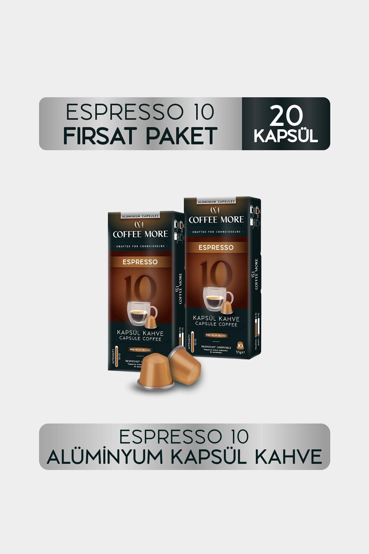 Coffee More 10 Espresso Kapsül Kahve 10 x 2 Paket ( 20 Adet ) Nespresso Uyumlu