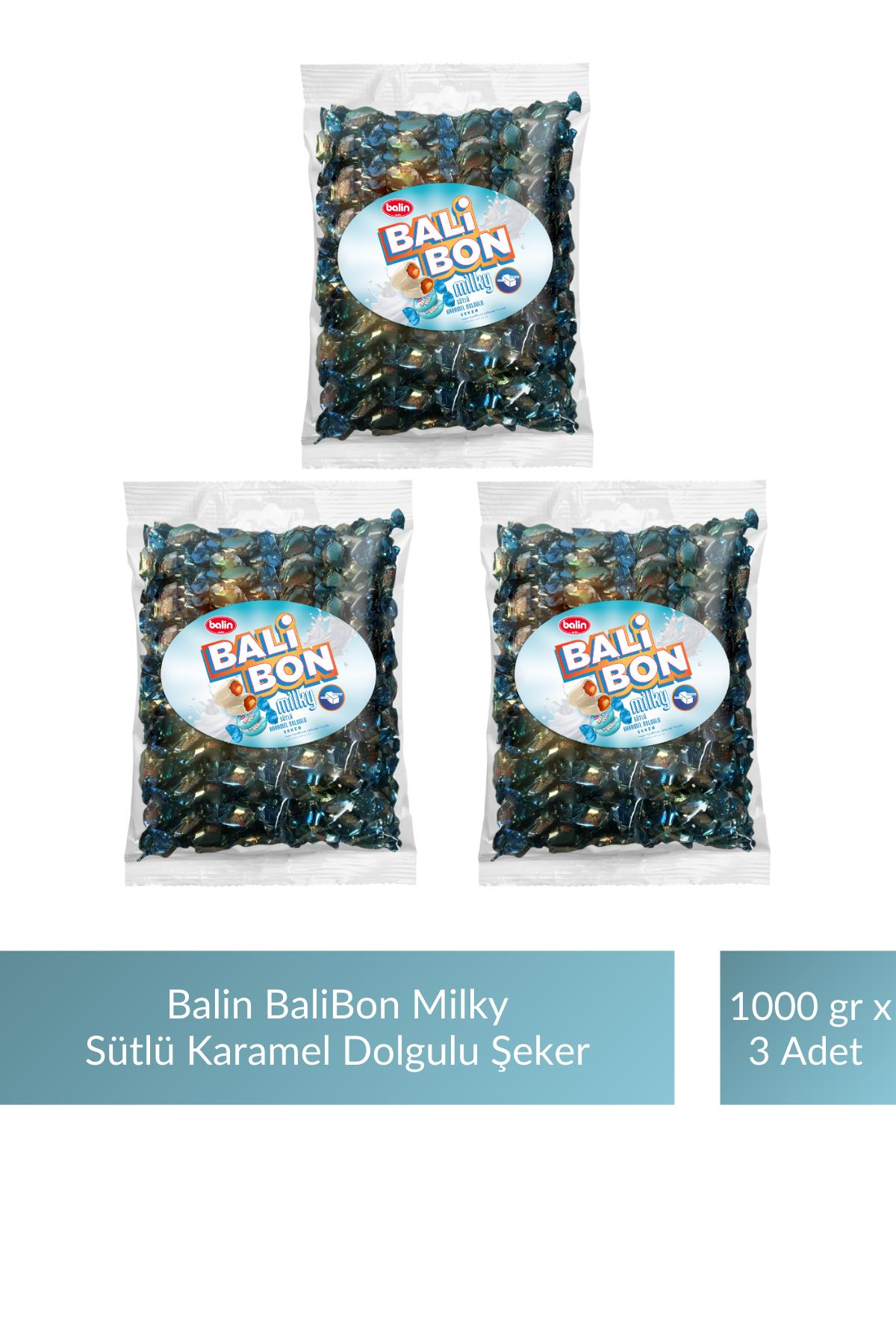 Balin Balibon Milky Sütlü Karamel Dolgulu Şeker 1000 gr x 3 Adet