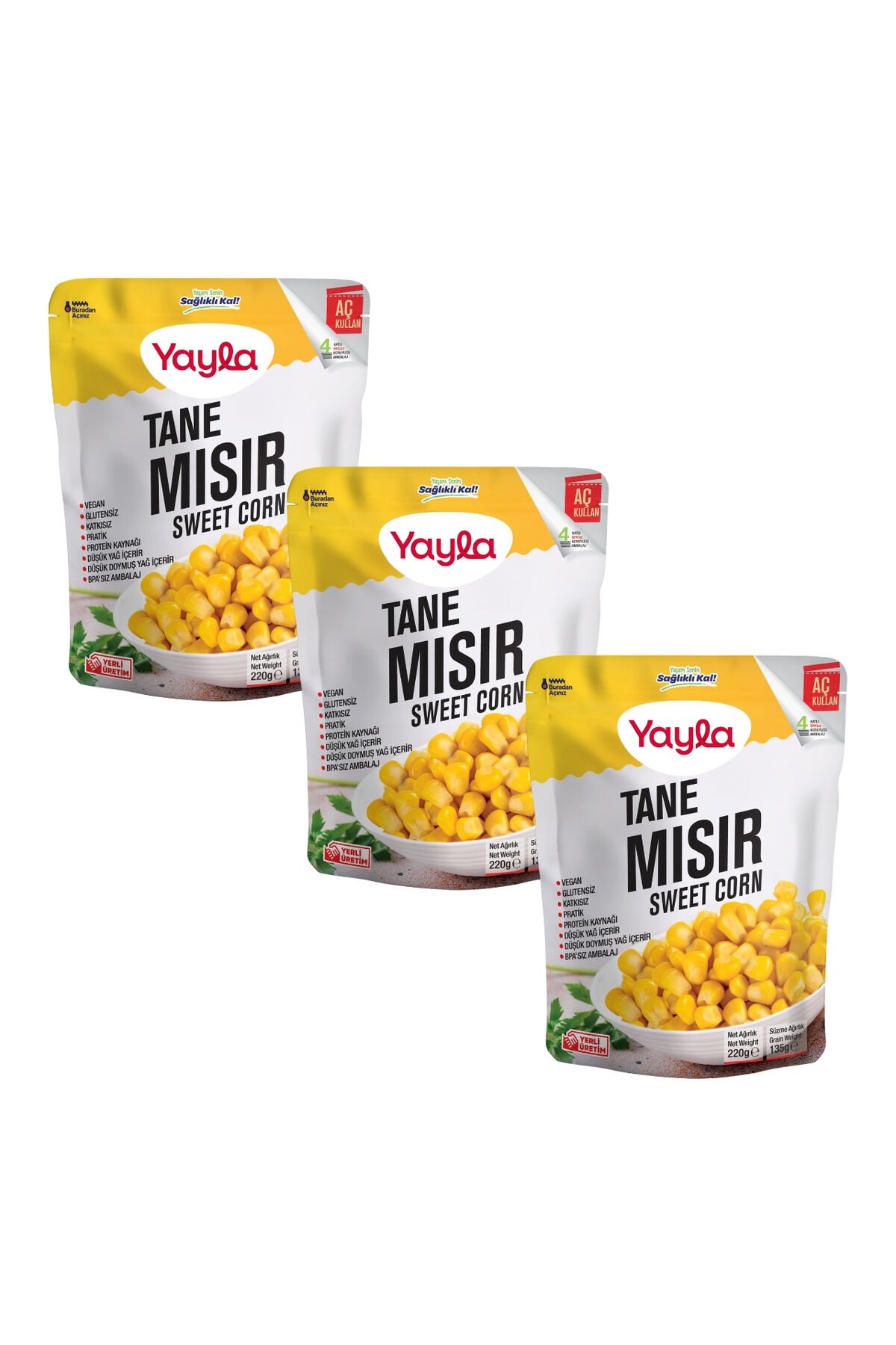 Yayla Haşlanmış Tane Mısır 220 gr X 3 Adet