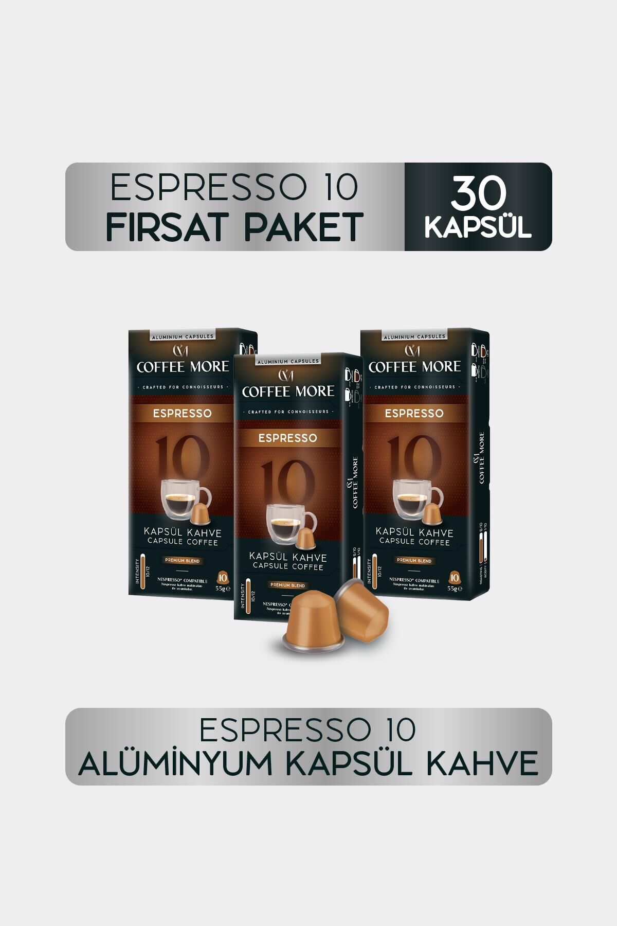 Coffee More 10 Espresso Kapsül Kahve 10 x 3 Paket ( 30 Adet ) Nespresso Uyumlu