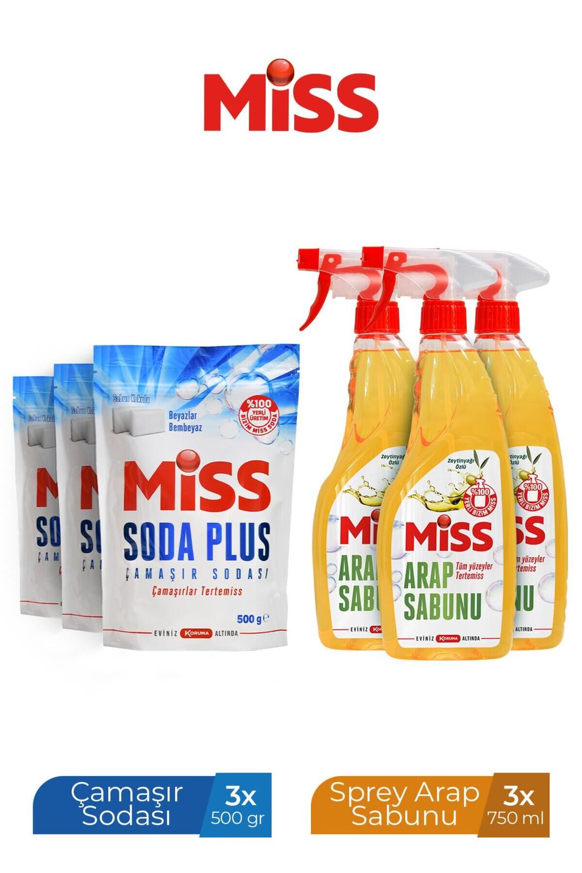 MİSS SODA PLUS 500GRX3 + SPREY ARAP SABUNU 750MLX3