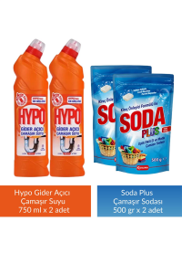 Hypo Gider Açıcı Çamaşır Suyu Çam Tazeliği 750 gr x 2 Adet + Hypo Çamaşır Sodası 500 gr x 2 Adet