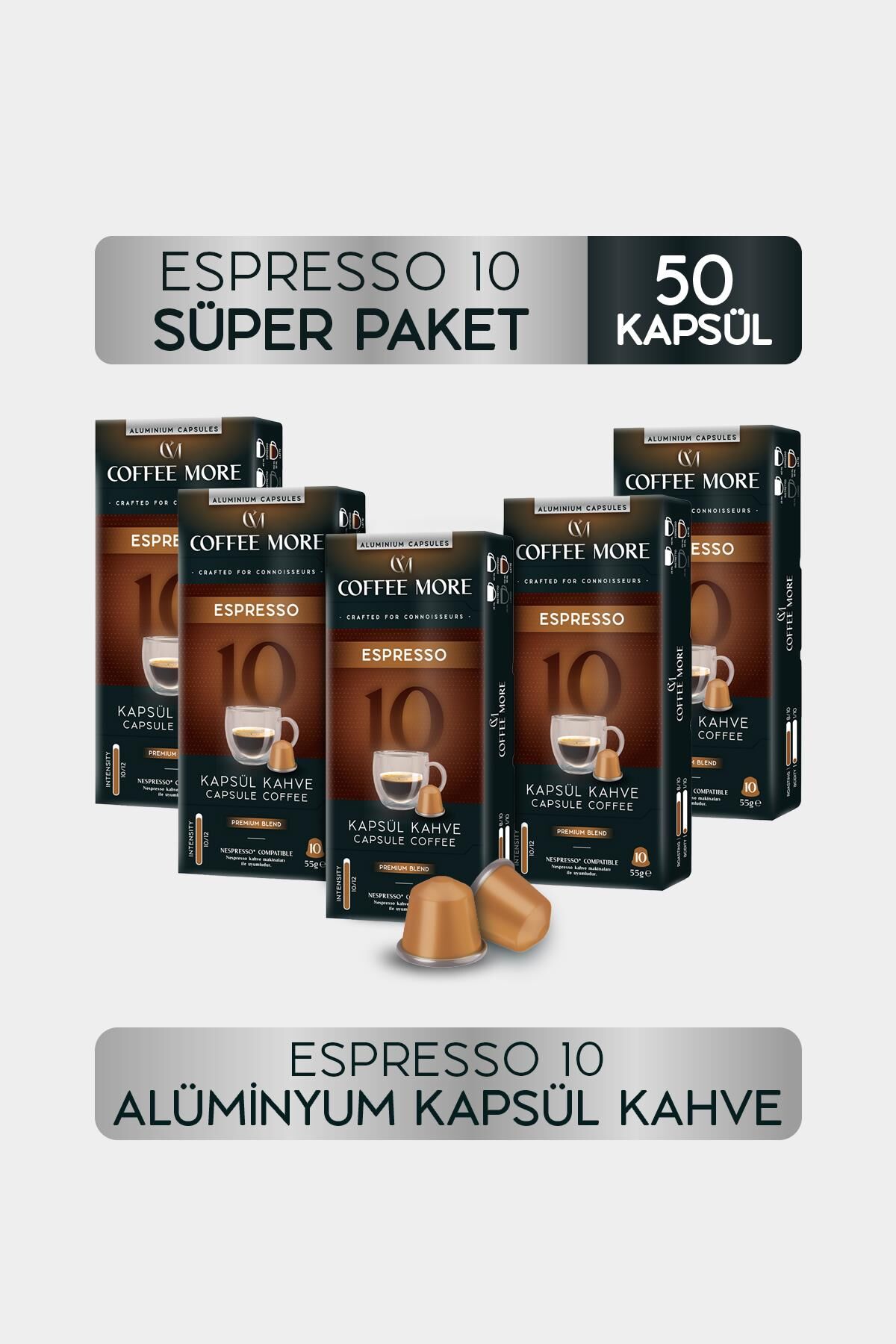 10 Espresso Kapsül Kahve 10 x 5 Paket ( 50 Adet ) Nespresso Uyumlu