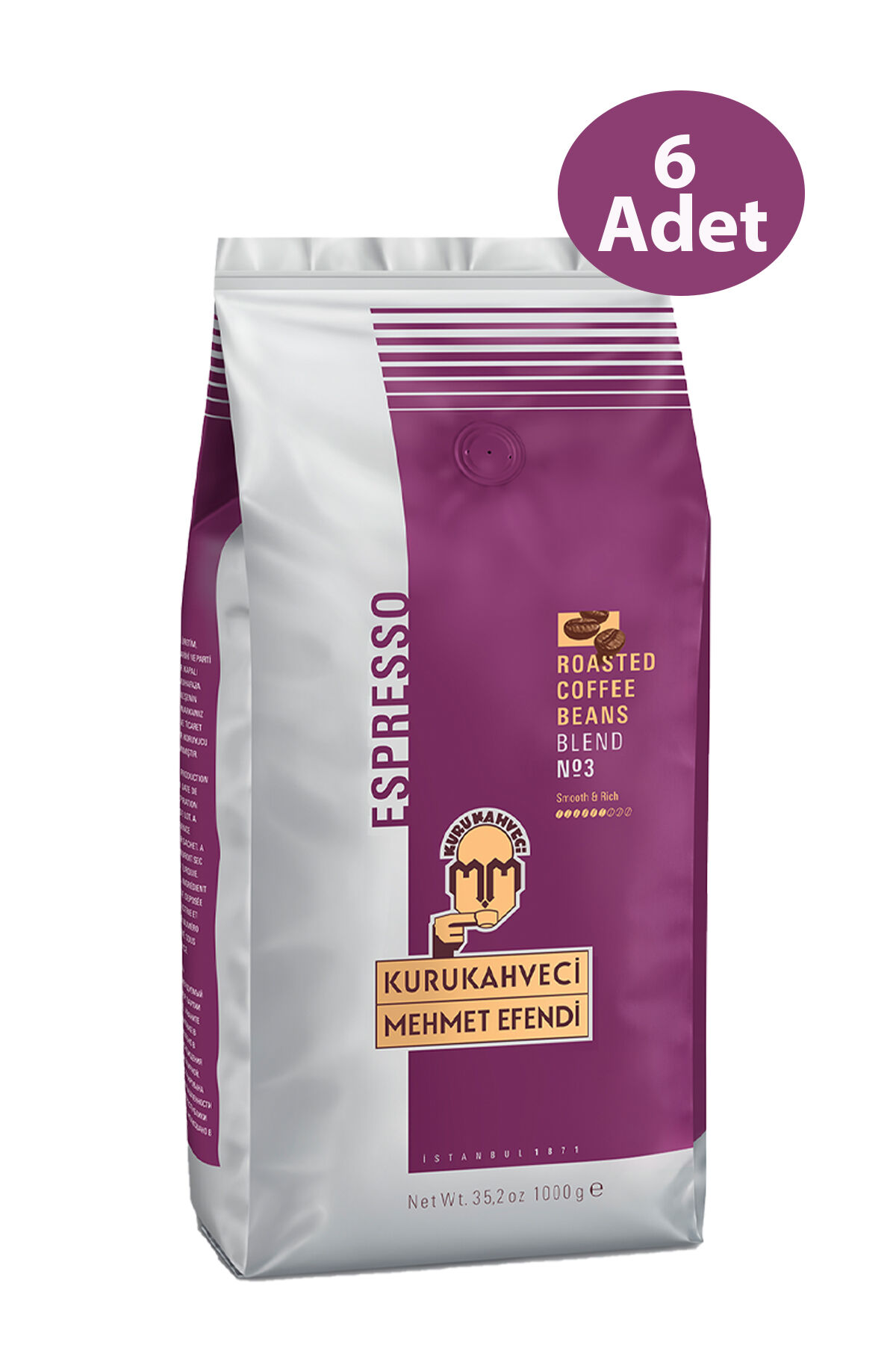 Mehmet Efendi Roastedblend No 3 Çekirdek Kahve 1 kg x 6 Adet