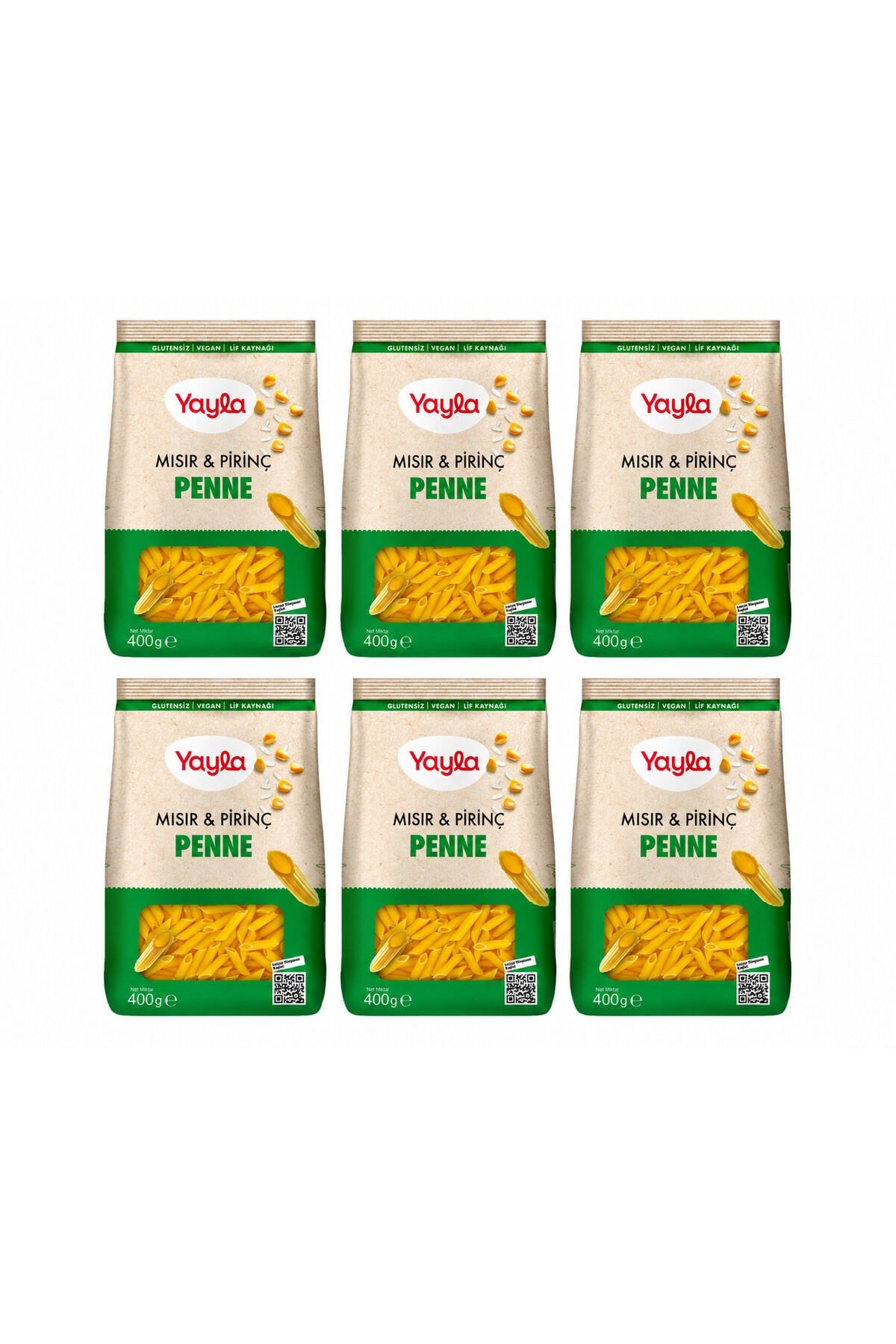 Yayla Glutensiz Mısır & Pirinç Penne Makarna 400 Gr x 6’lı Avantaj Paketi | Vegan