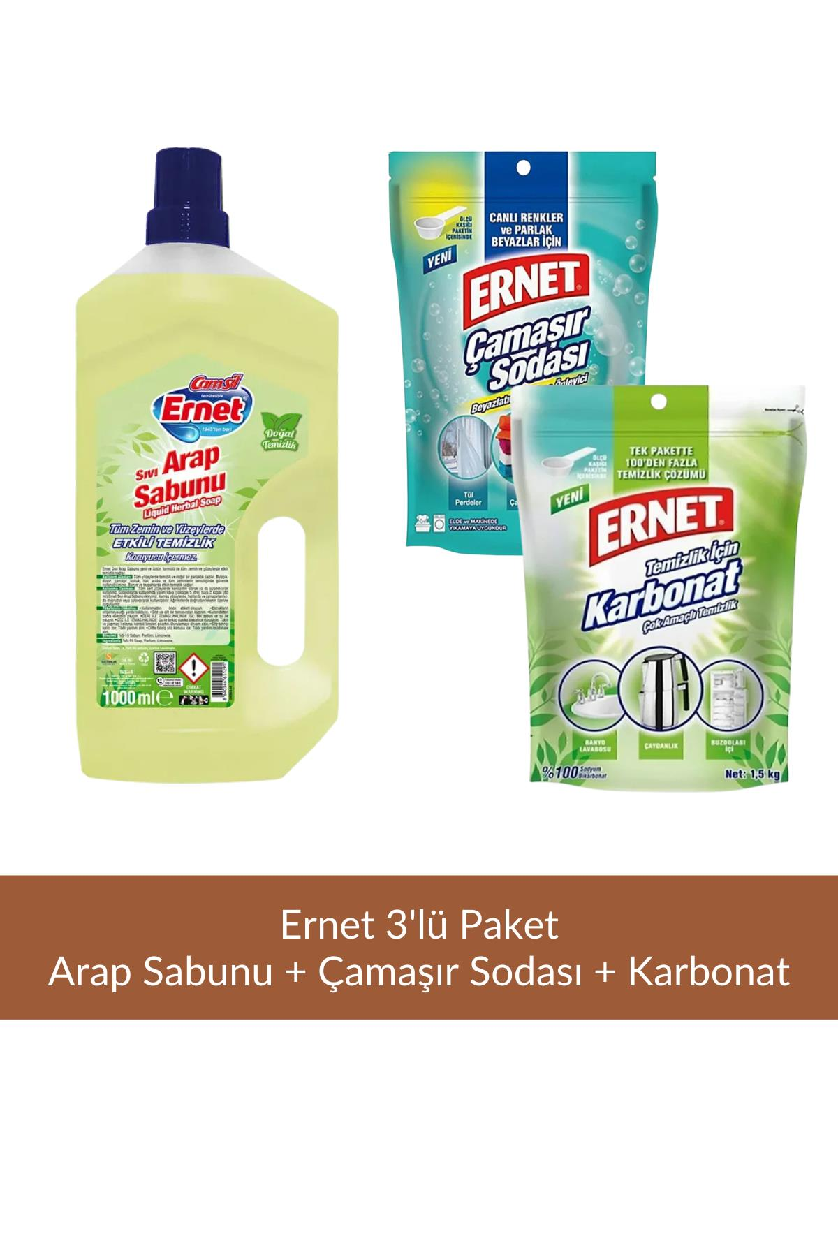 Ernet 3lü Temizlik Seti (Ernet Arap Sabunu 1 Lt+Ernet Çamaşır Sodası 2 kg+Ernet Karbonat 1,5 kg)
