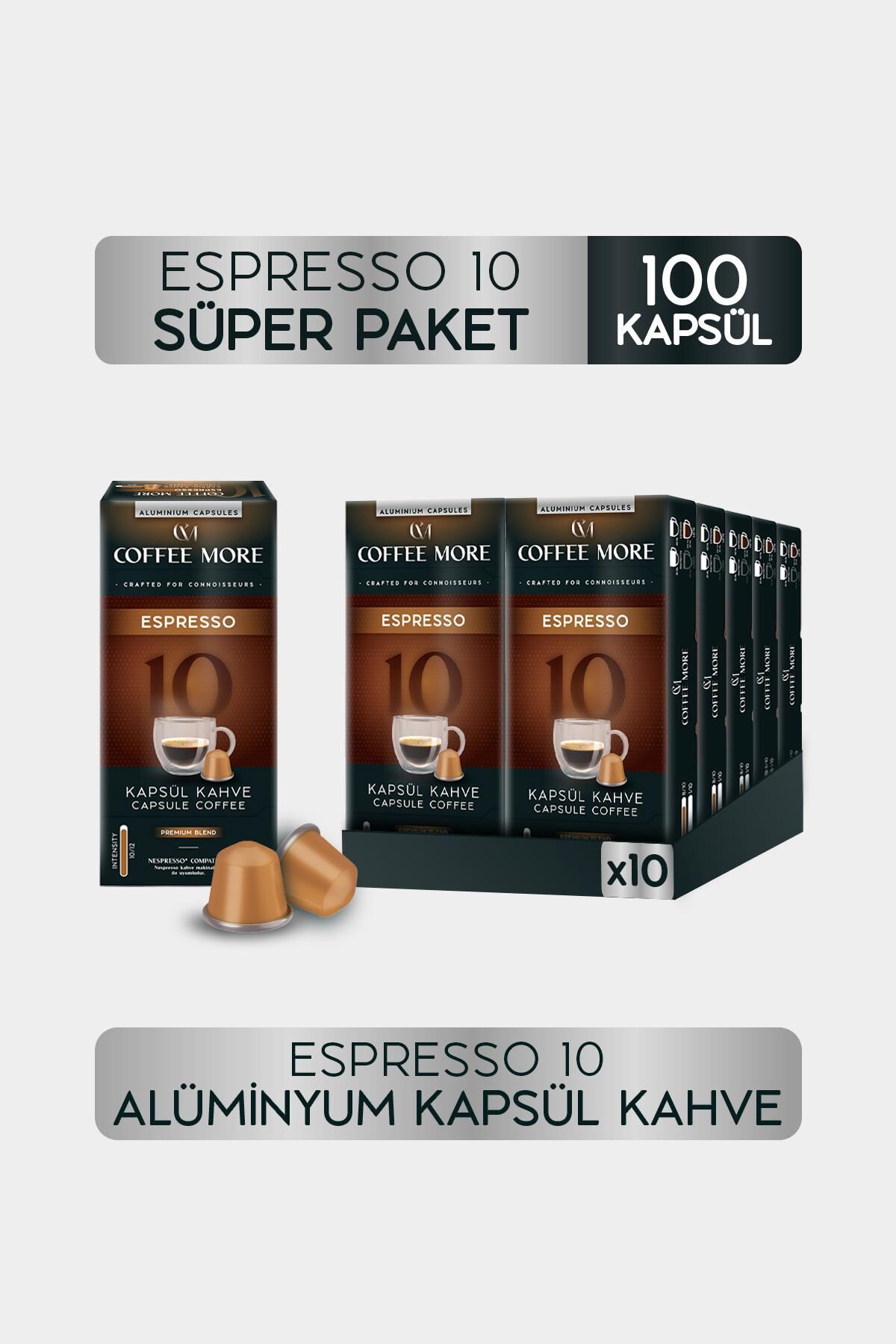 Coffee More 10 Espresso Kapsül Kahve 10 x 10 Paket ( 100 Adet ) Nespresso Uyumlu