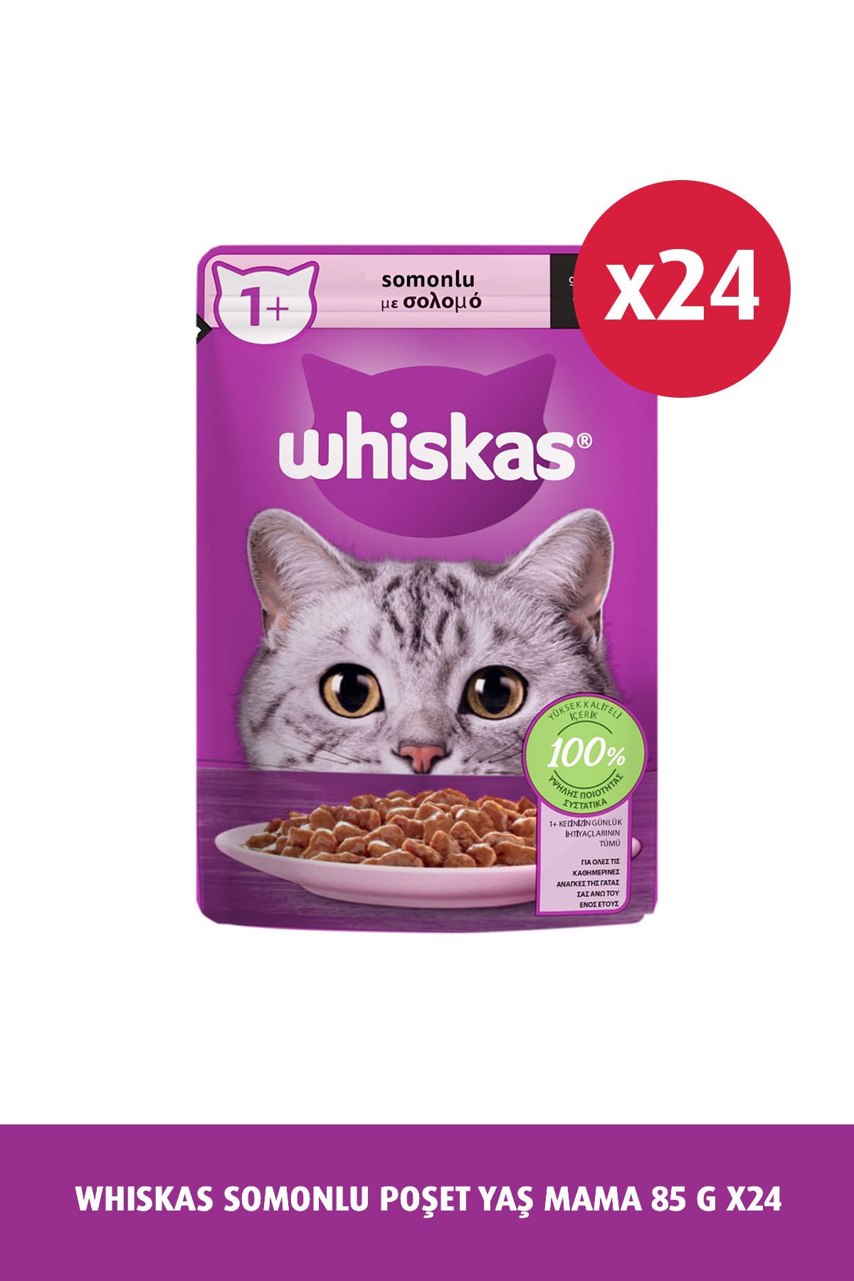 Whiskas Somon Balıklı Pouch Yaş Kedi Maması 85 gr x 24 Adet